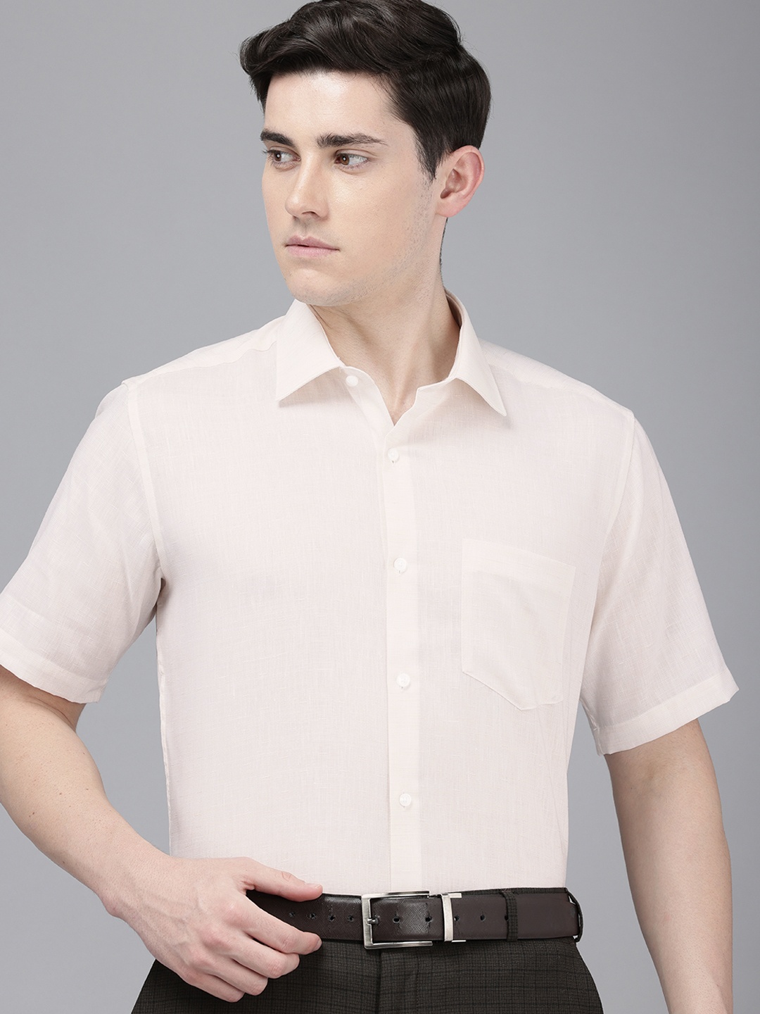 

Van Heusen Custom Fit Opaque Self Design Textured Formal Shirt, Beige