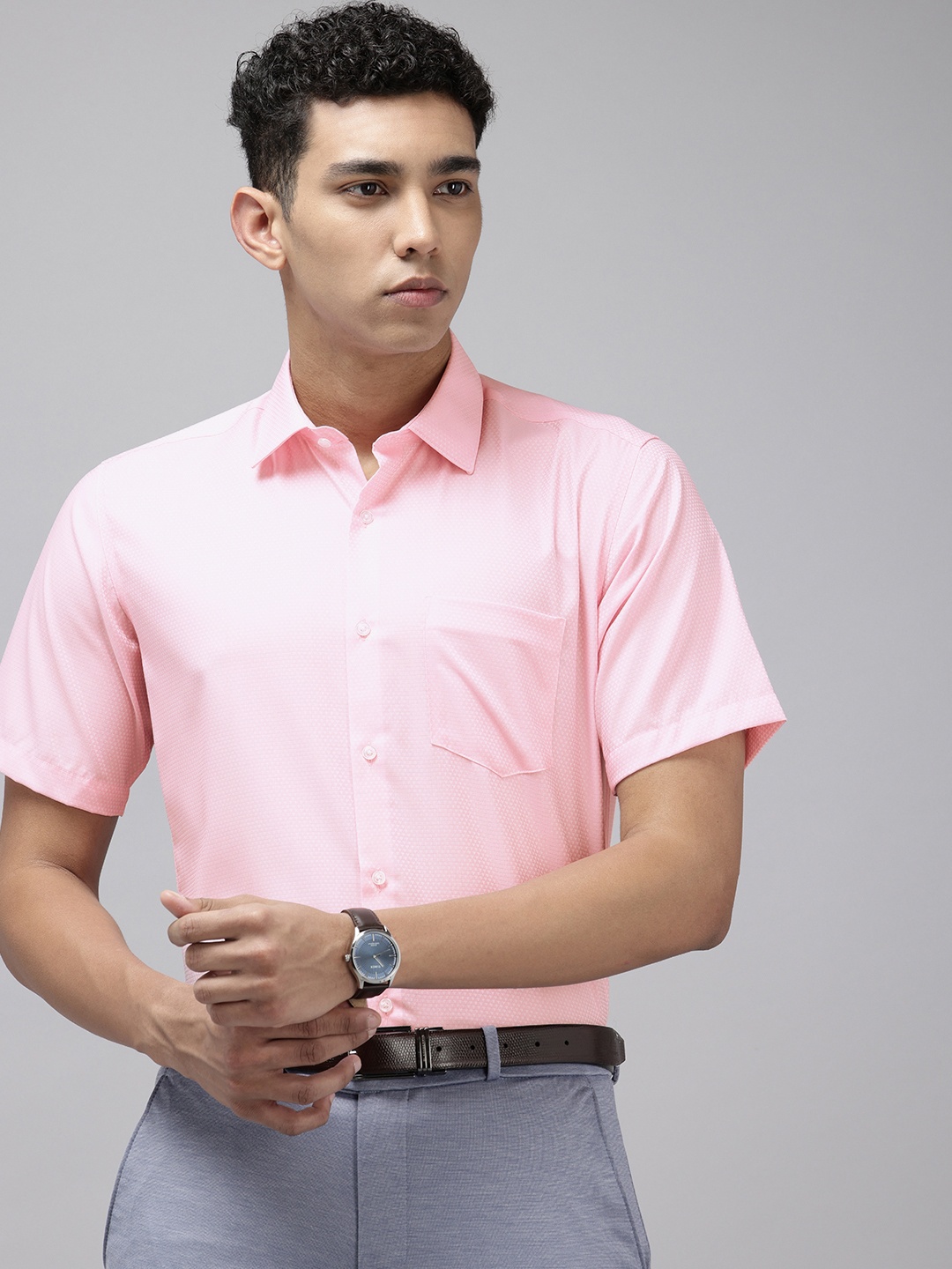 

Van Heusen Pure Cotton Self Design Custom Fit Textured Formal Shirt, Pink