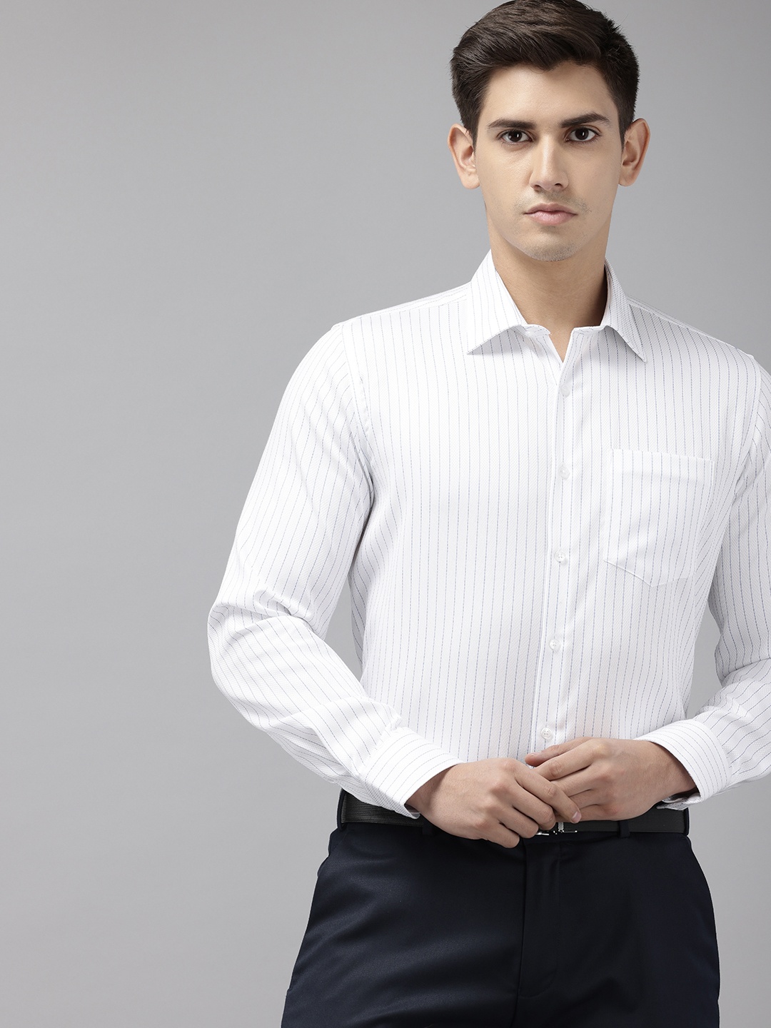 

Van Heusen Pure Cotton Slim Fit Opaque Striped Formal Shirt, White