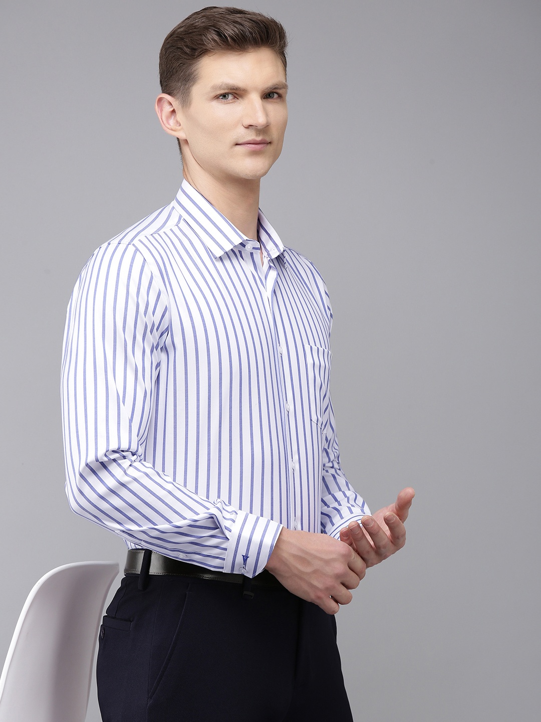 

Van Heusen Slim Fit Opaque Striped Formal Shirt, Blue