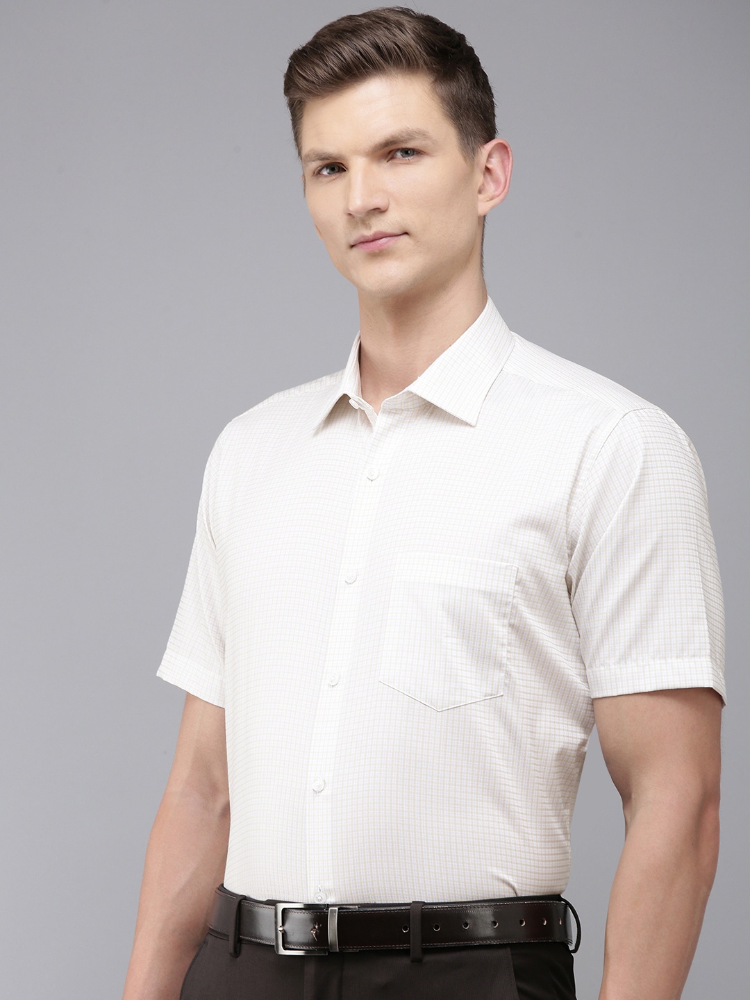 

Van Heusen Pure Cotton Custom Fit Opaque Checked Formal Shirt, Beige