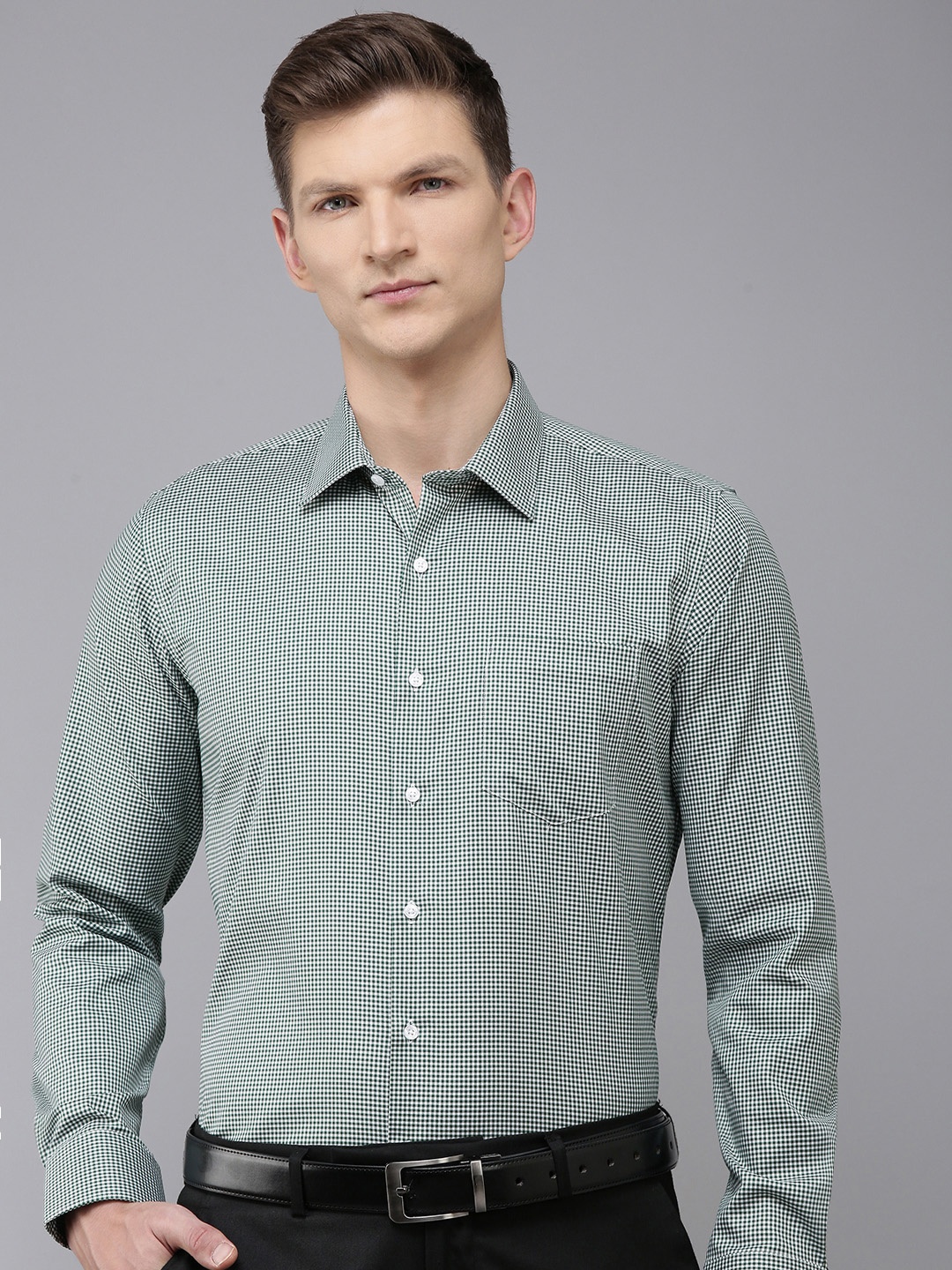 

Van Heusen Slim Fit Opaque Checked Formal Shirt, Green