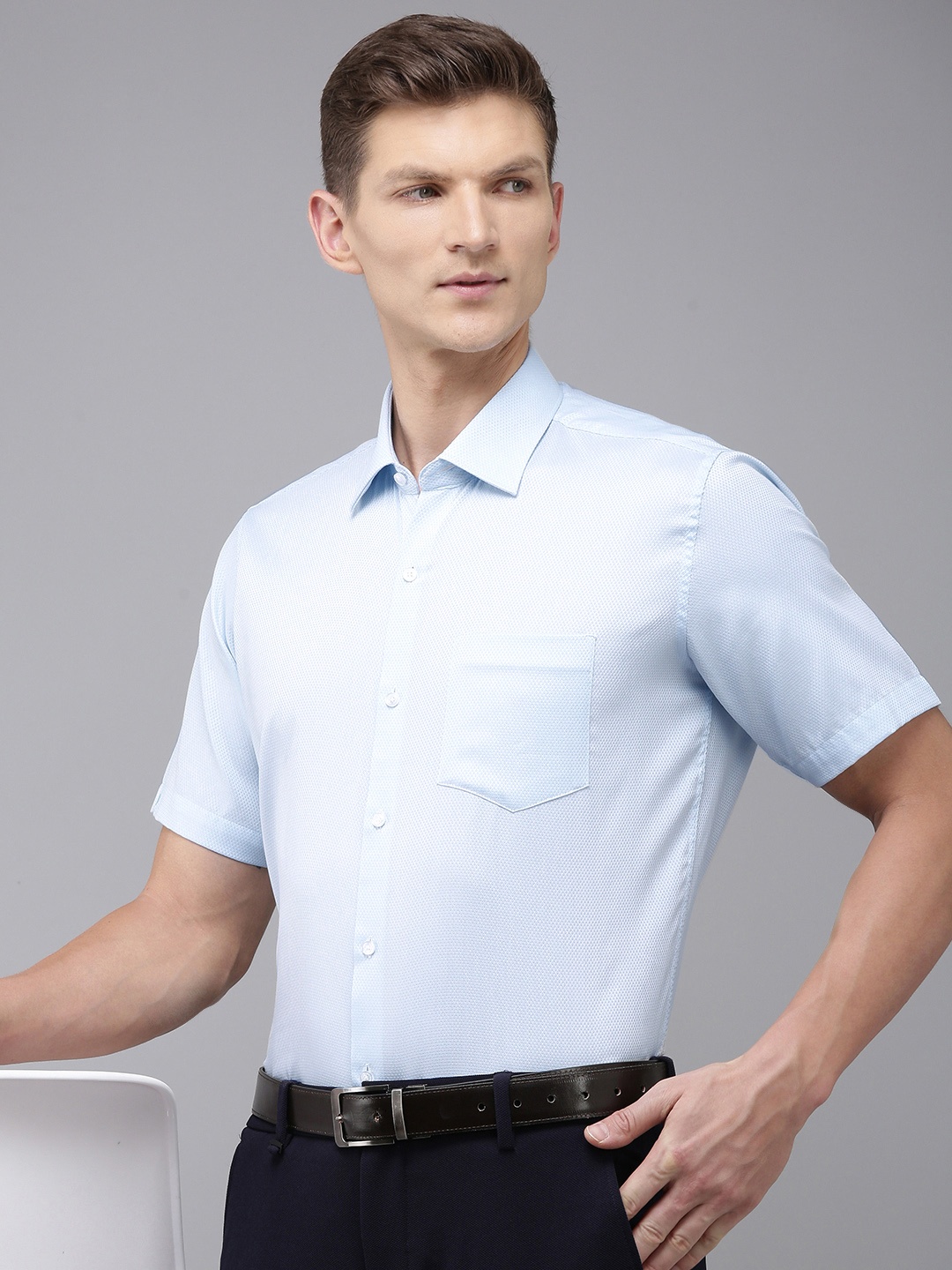 

Van Heusen Self Design Custom Fit Pure Cotton Formal Shirt, Blue
