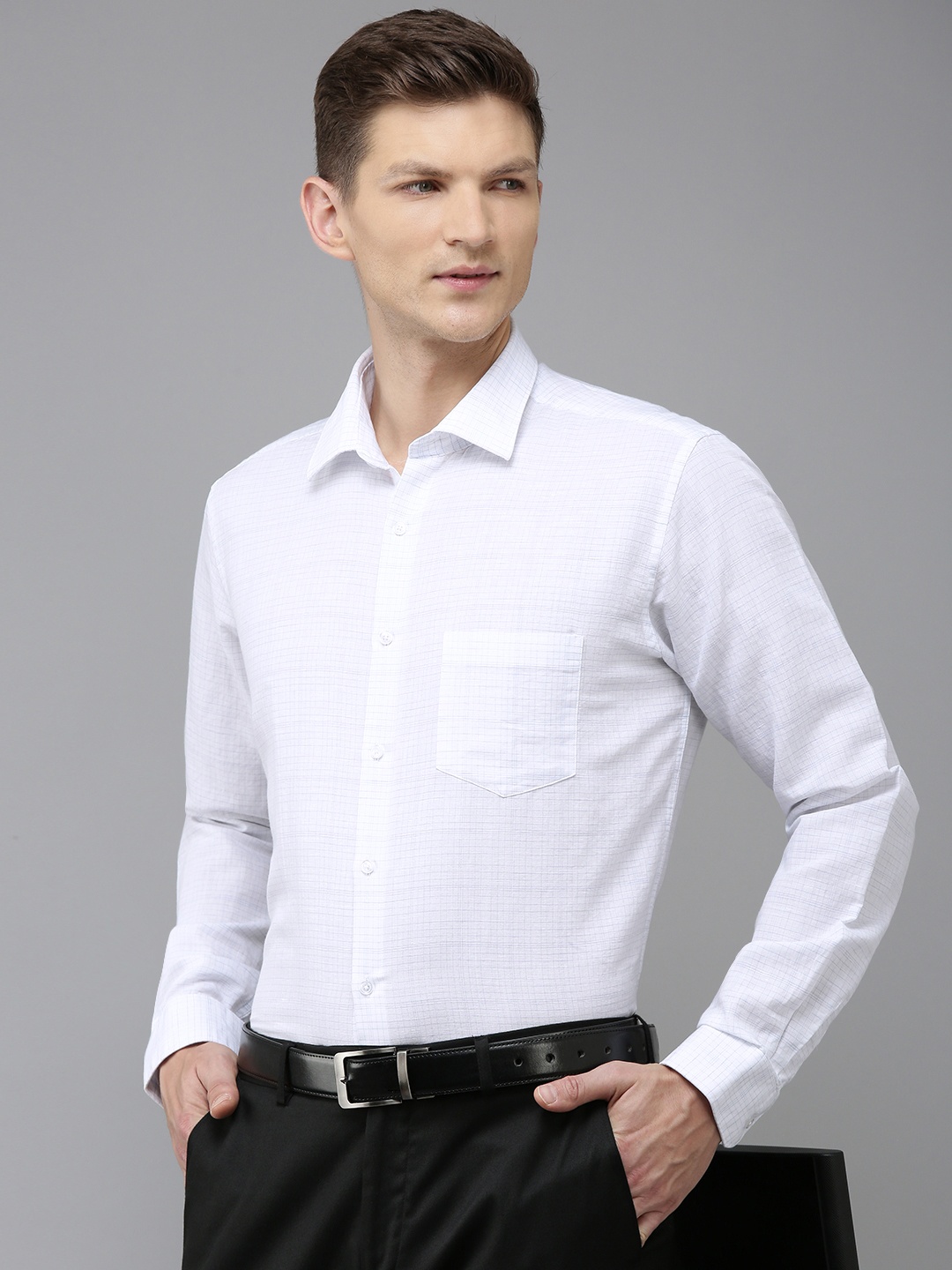 

Van Heusen Linen Cotton Custom Fit Checked Formal Shirt, White