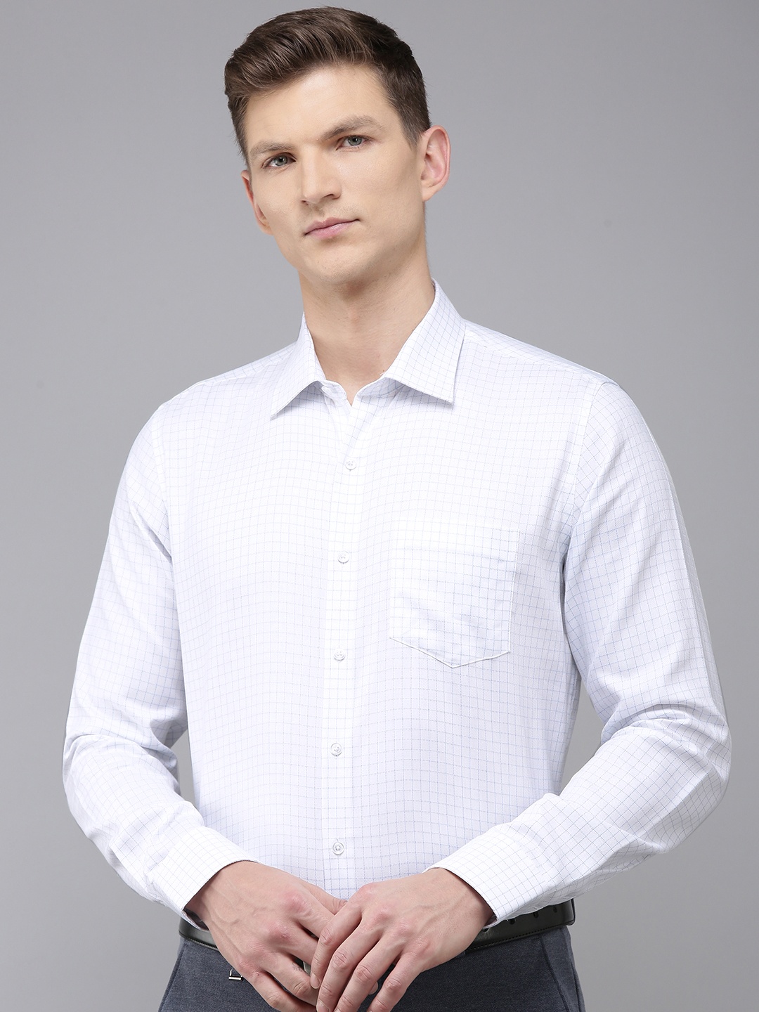 

Van Heusen Men Slim Fit Checked Pure Cotton Formal Shirt, White