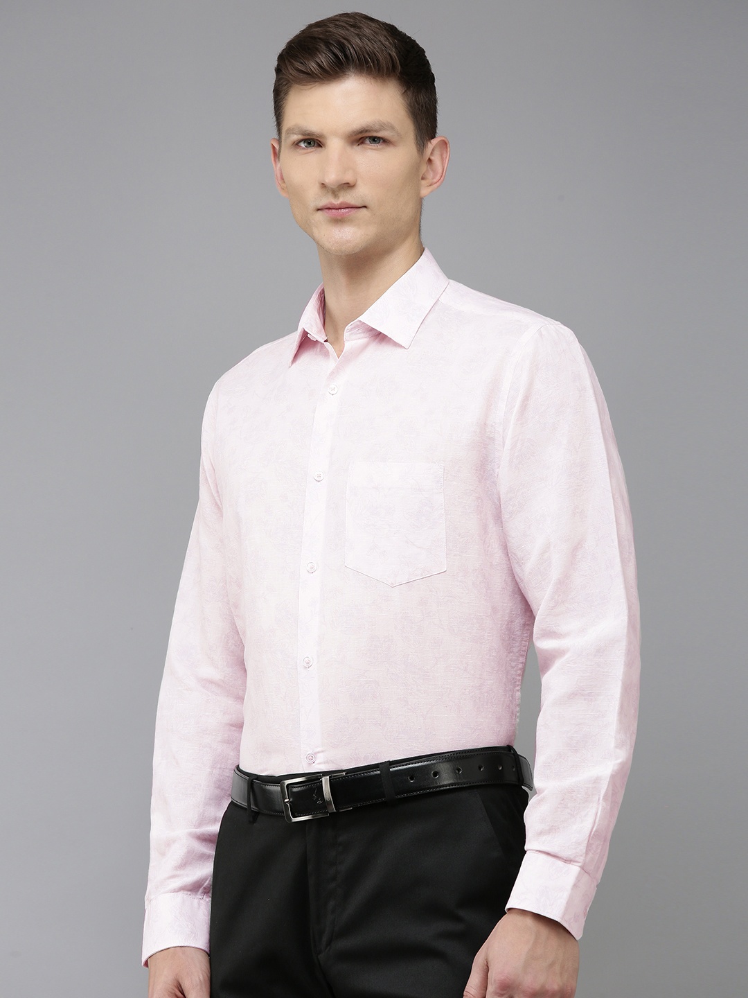

Van Heusen Linen Cotton Custom Fit Floral Opaque Printed Formal Shirt, Pink