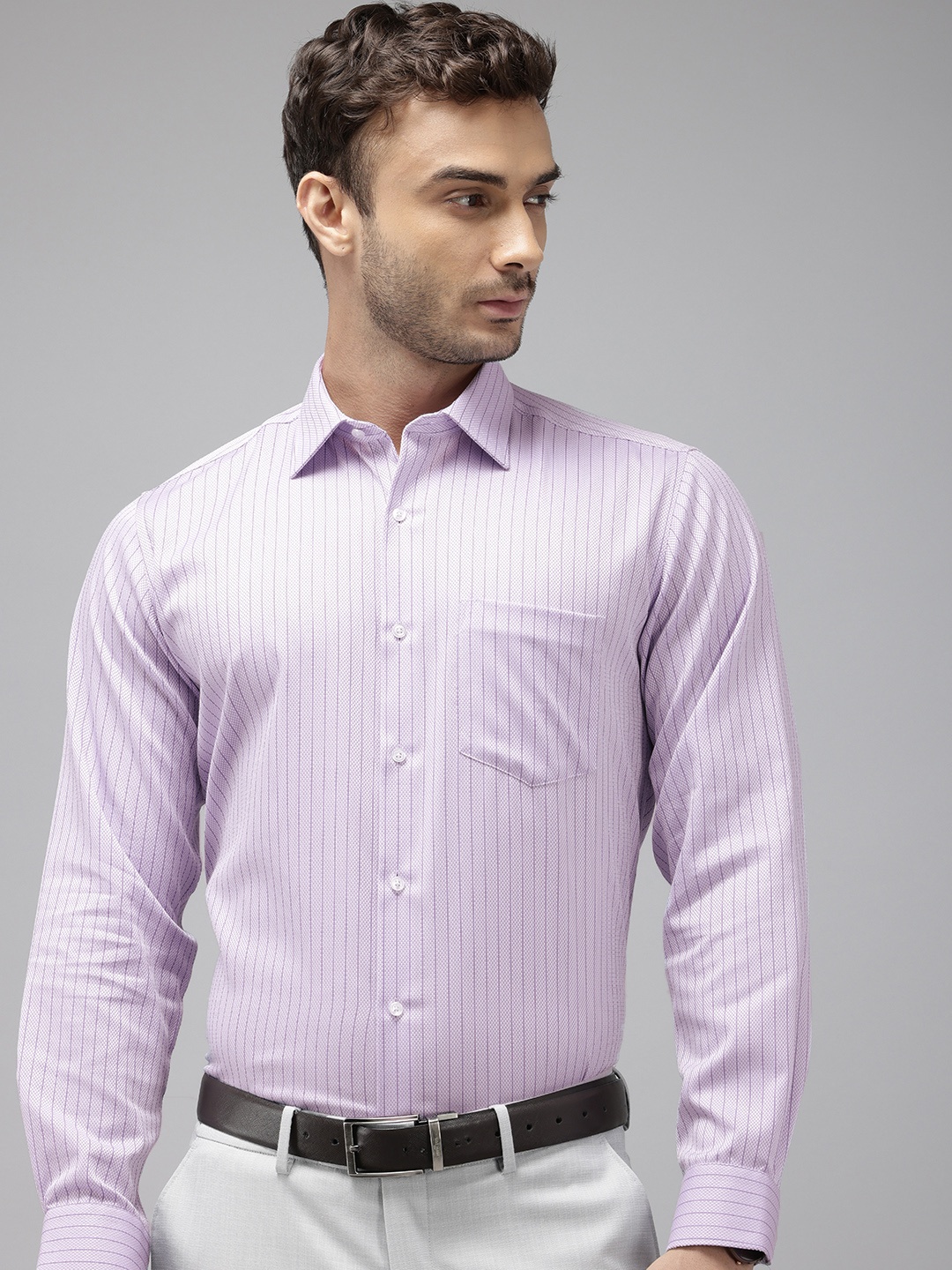 

Van Heusen Pure Cotton Custom Fit Striped Formal Shirt, Purple