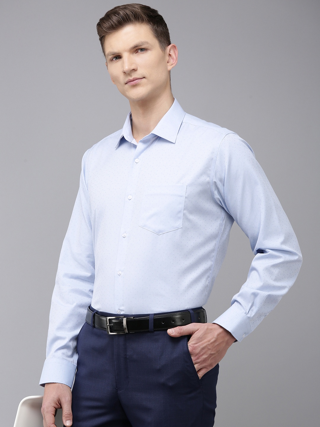 

Van Heusen Pure Cotton Custom Fit Self Checked Opaque Formal Shirt, Blue