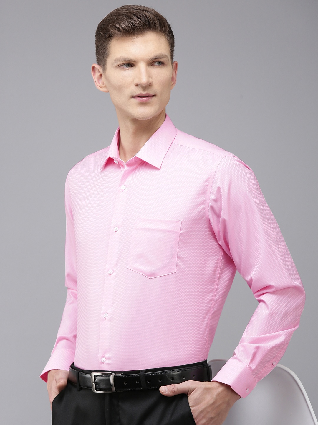 

Van Heusen Pure Cotton Self Design Custom Fit Textured Formal Shirt, Pink