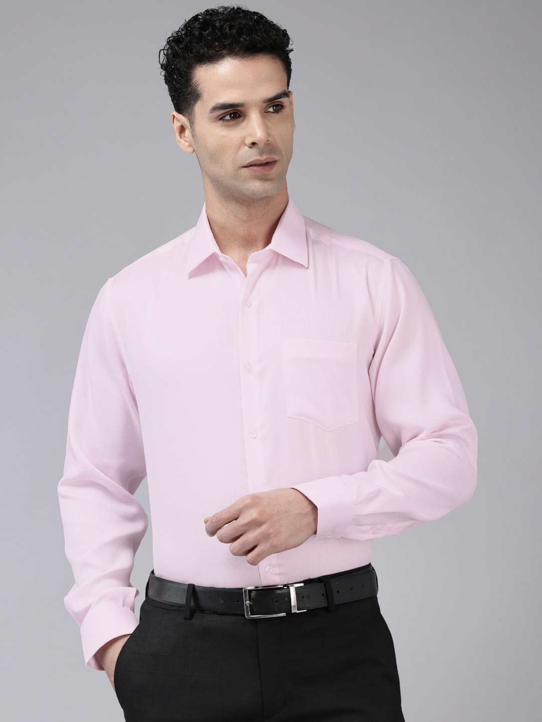 

Van Heusen Custom Fit Opaque Self Design Textured Pure Cotton Formal Shirt, Pink