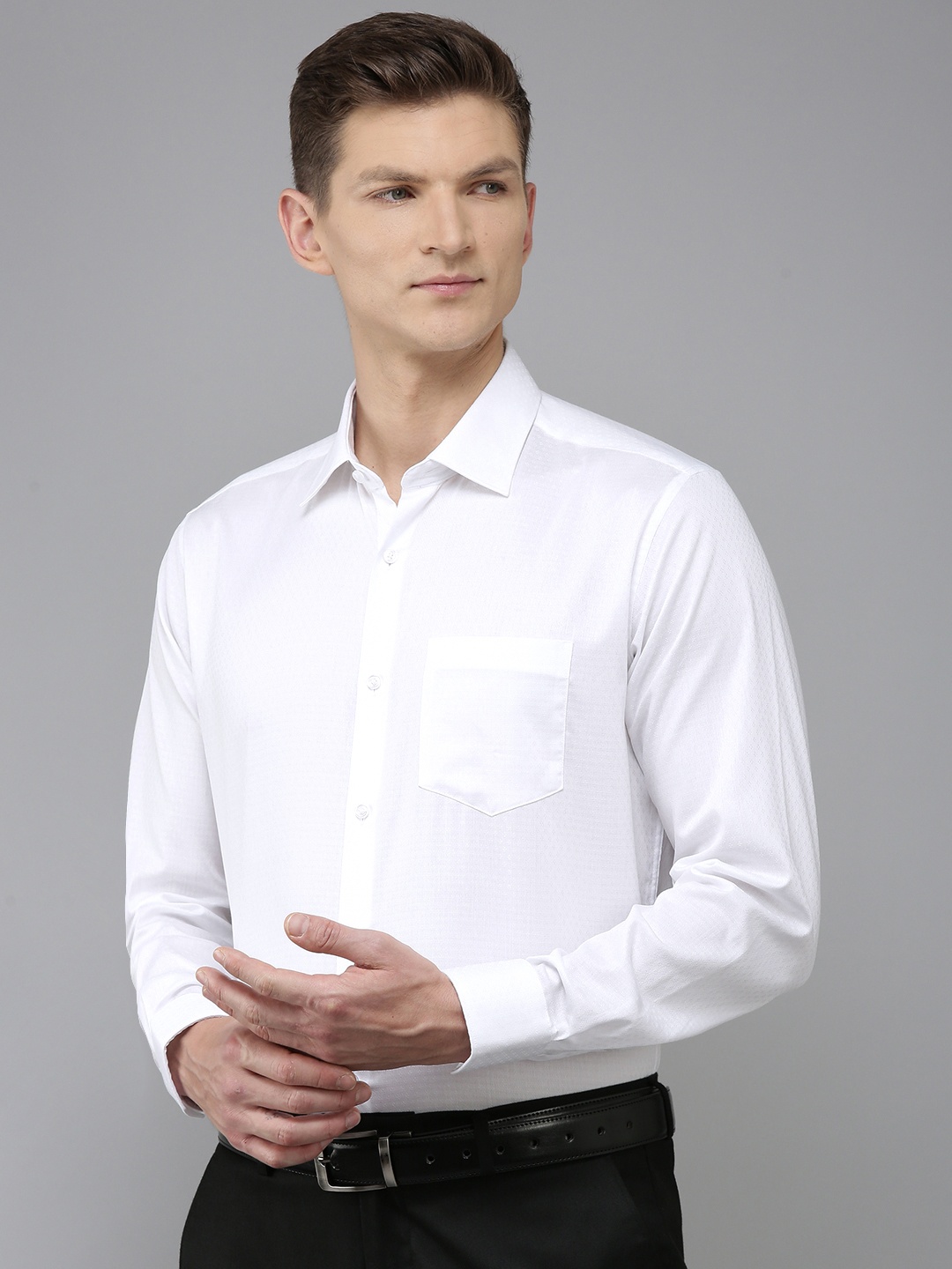 

Van Heusen Pure Cotton Self Design Textured Custom Formal Shirt, White