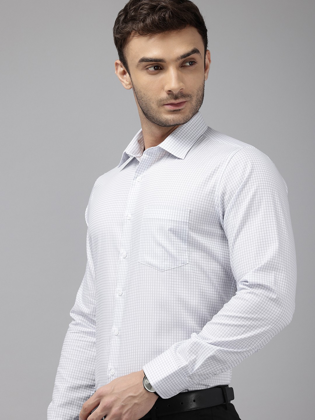 

Van Heusen Pure Cotton Slim Fit Opaque Checked Formal Shirt, Grey