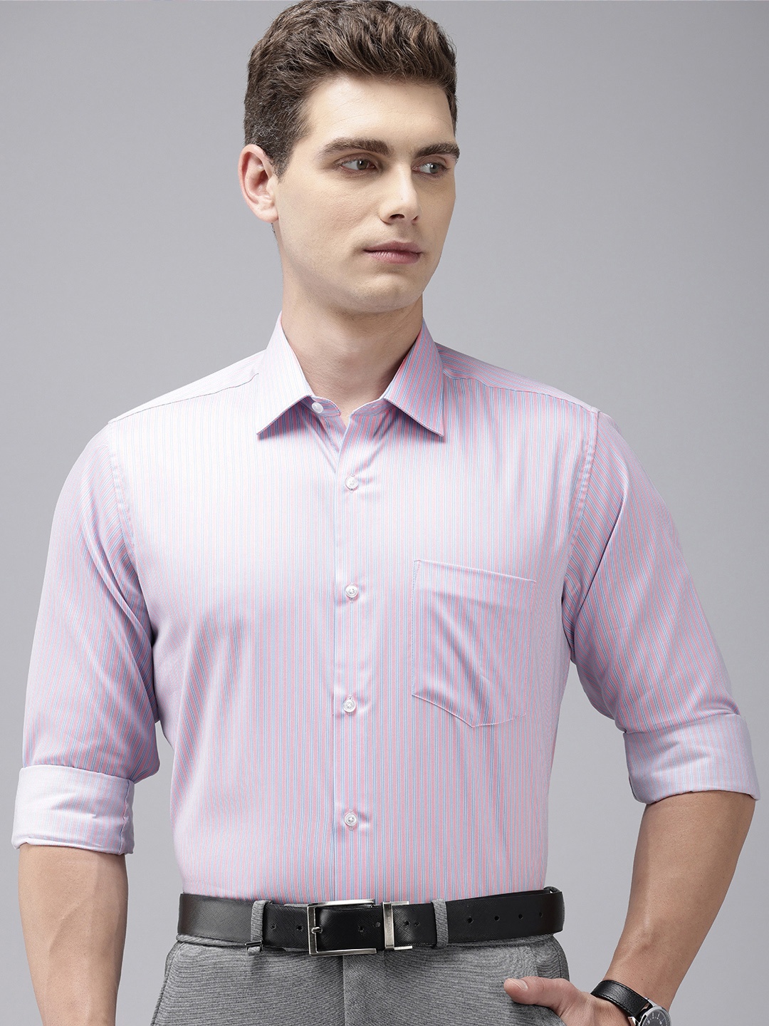 

Van Heusen Pure Cotton Custom Fit Striped Formal Shirt, Pink
