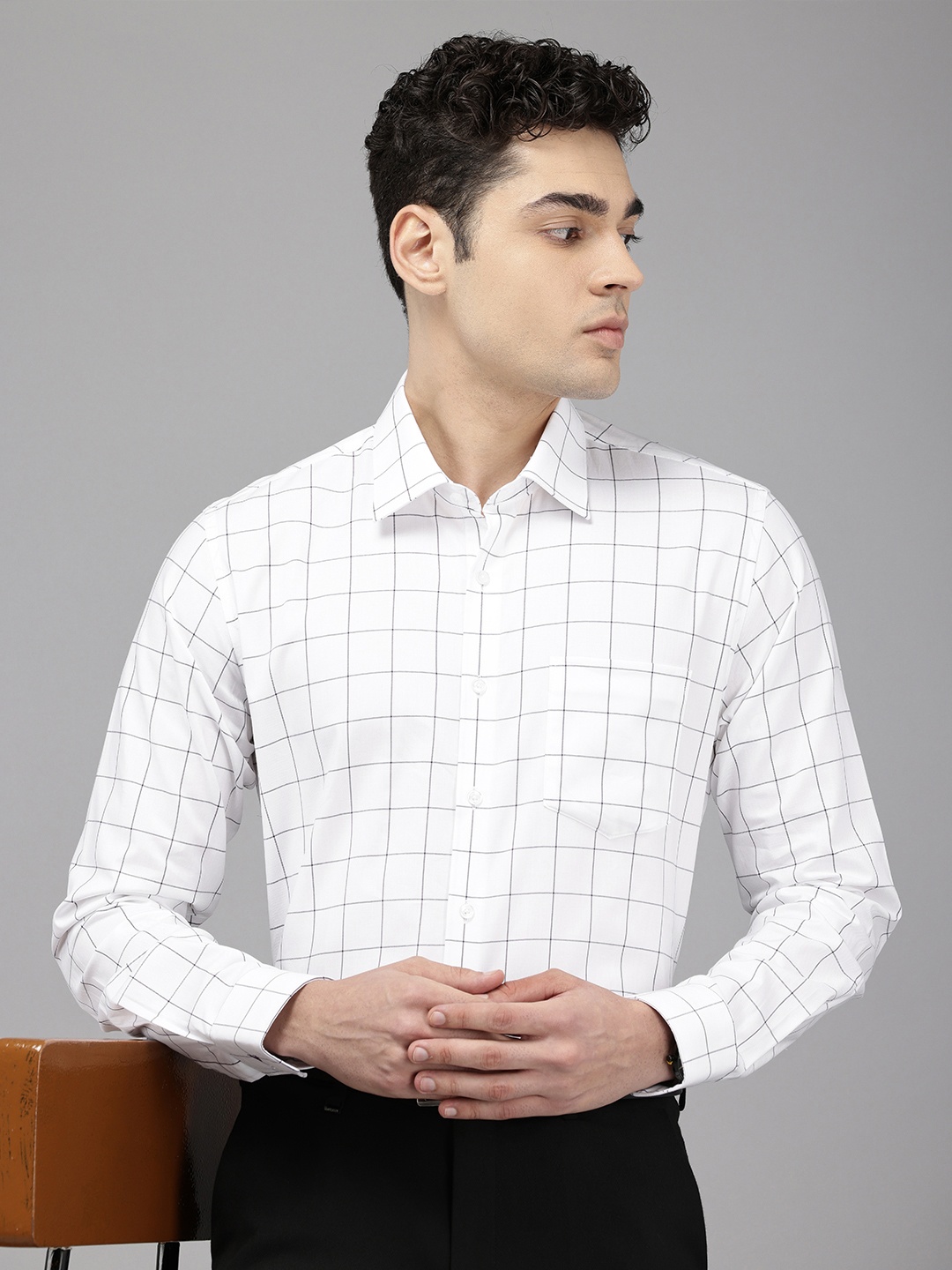 

Van Heusen Pure Cotton Slim Fit Windowpane Checks Opaque Formal Shirt, White