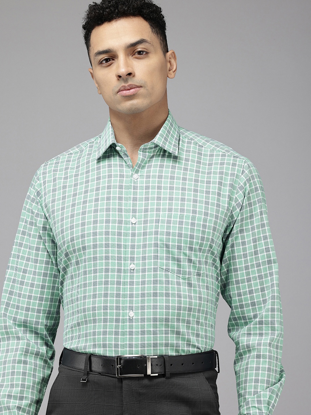 

Van Heusen Pure Cotton Custom Opaque Checked Formal Shirt, Green