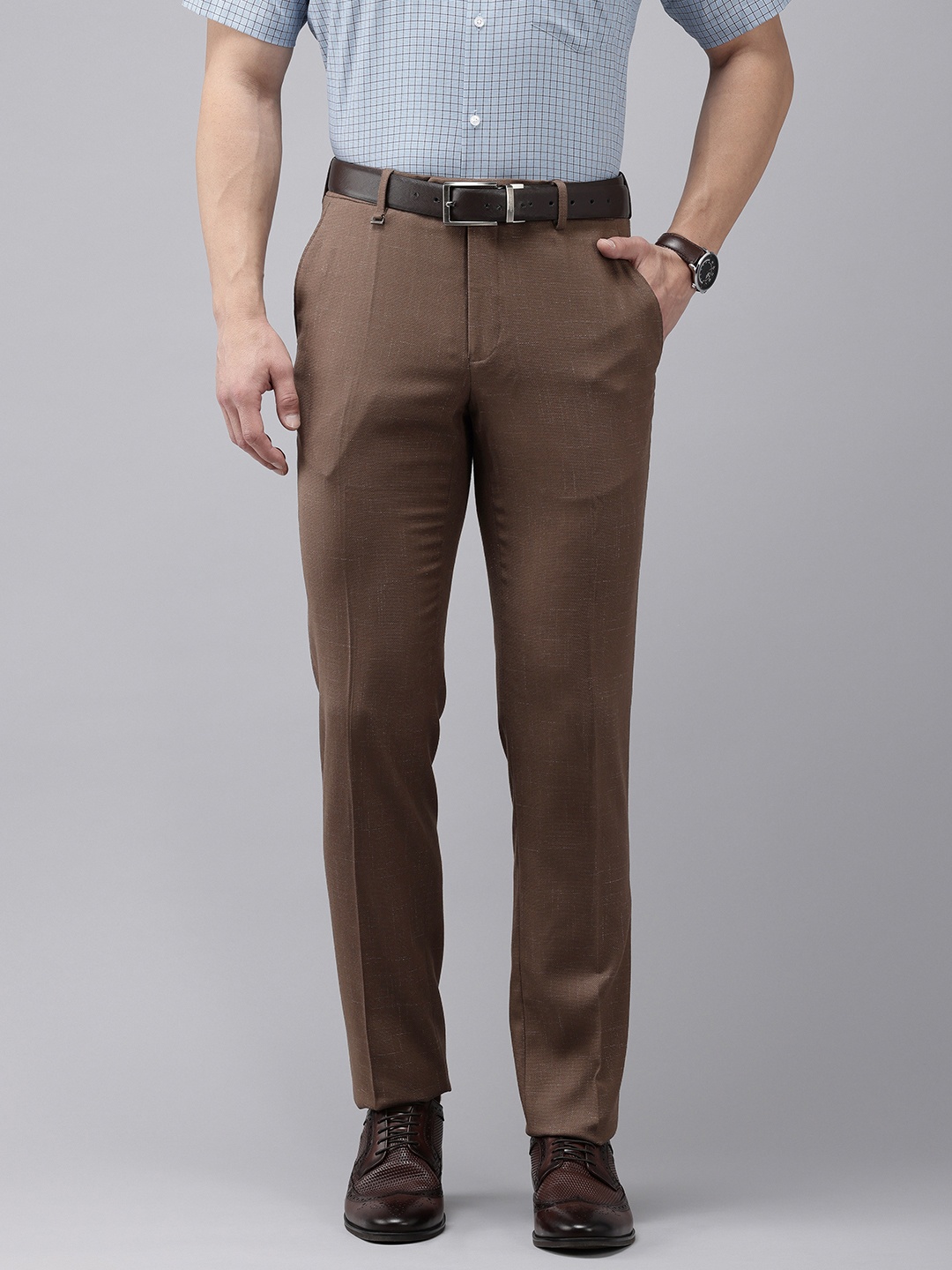 

Van Heusen Men Textured Urban Slim Fit Formal Trousers, Brown