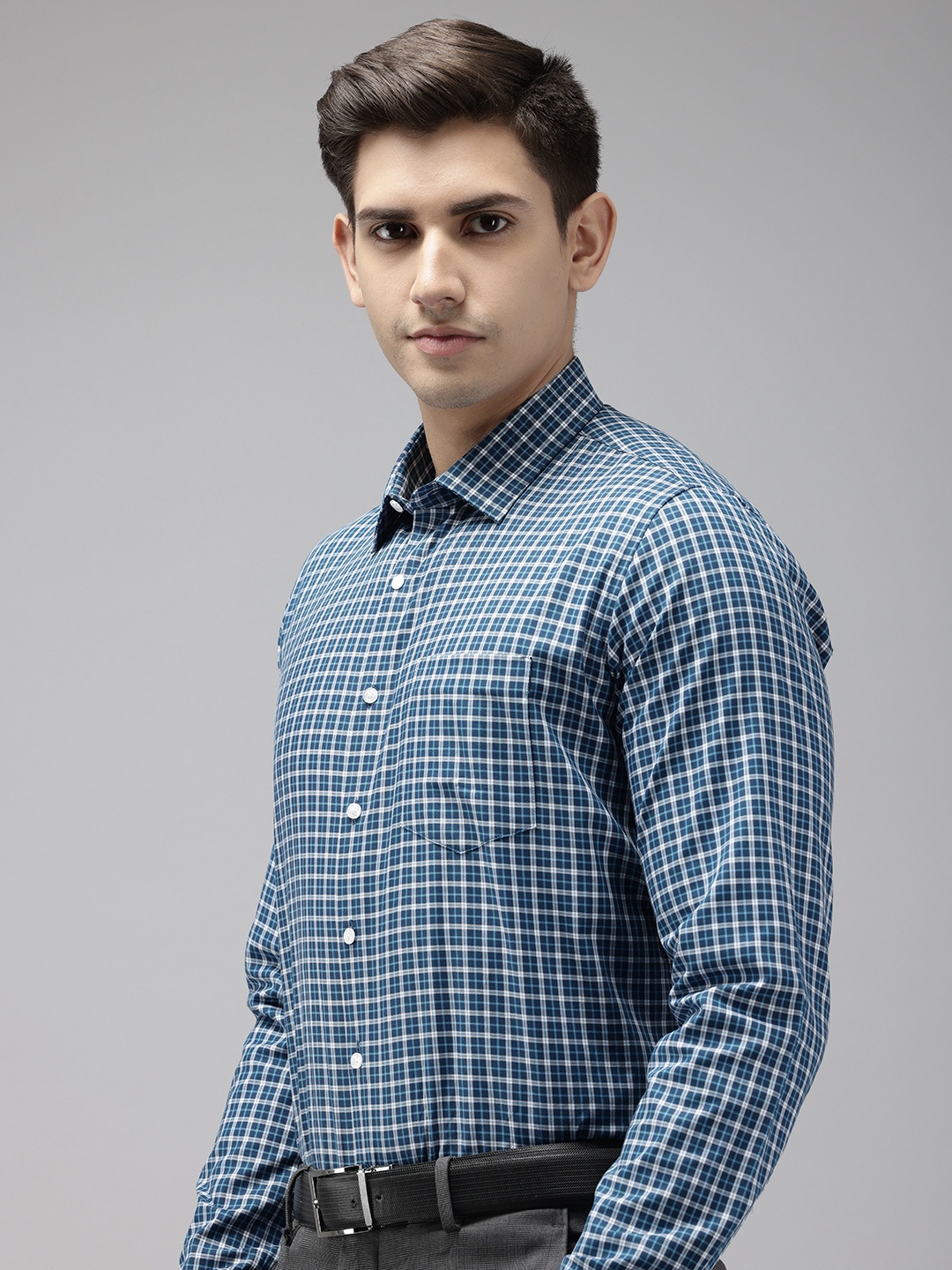 

Van Heusen Pure Cotton Slim Fit Opaque Checked Formal Shirt, Blue