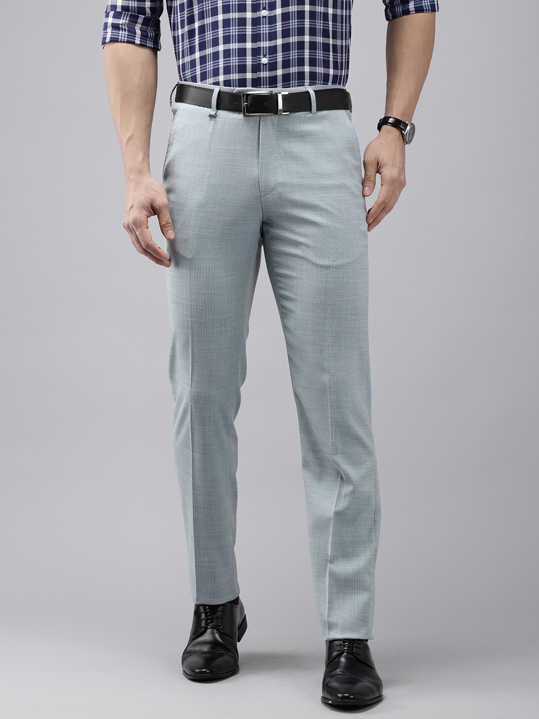 

Van Heusen Men Textured Slim Fit Trousers, Blue