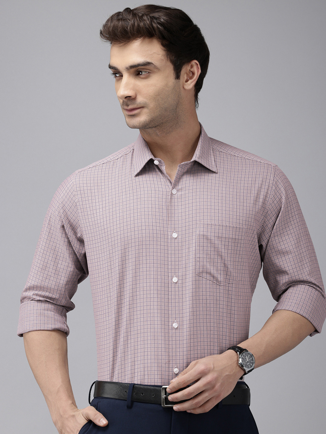 

Van Heusen Pure Cotton Custom Grid Tattersall Checked Formal Shirt, Brown