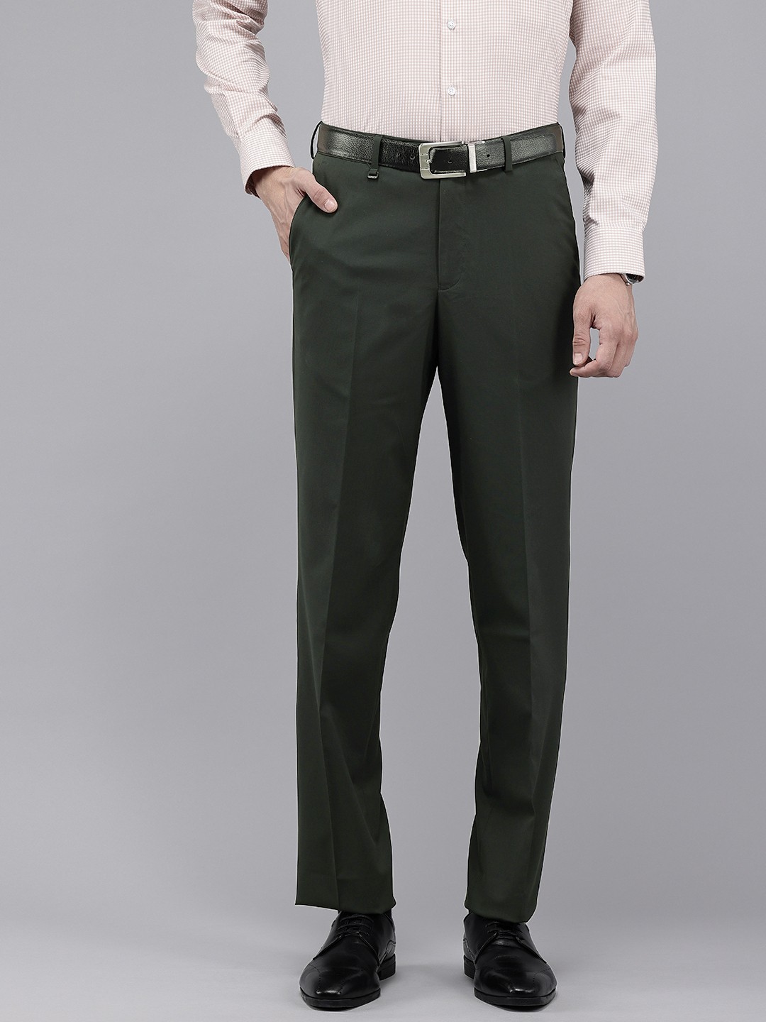 

Van Heusen Men Custom Fit Formal Trousers, Olive