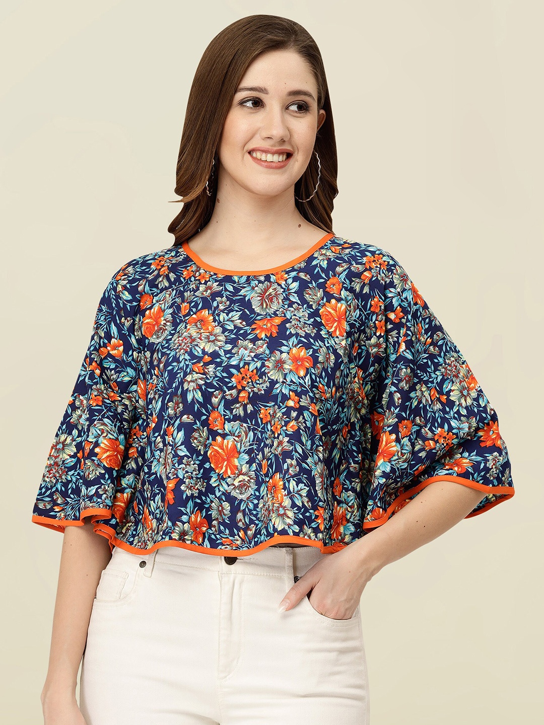 

MISS AYSE Floral Printed Flared Sleeve Top, Blue