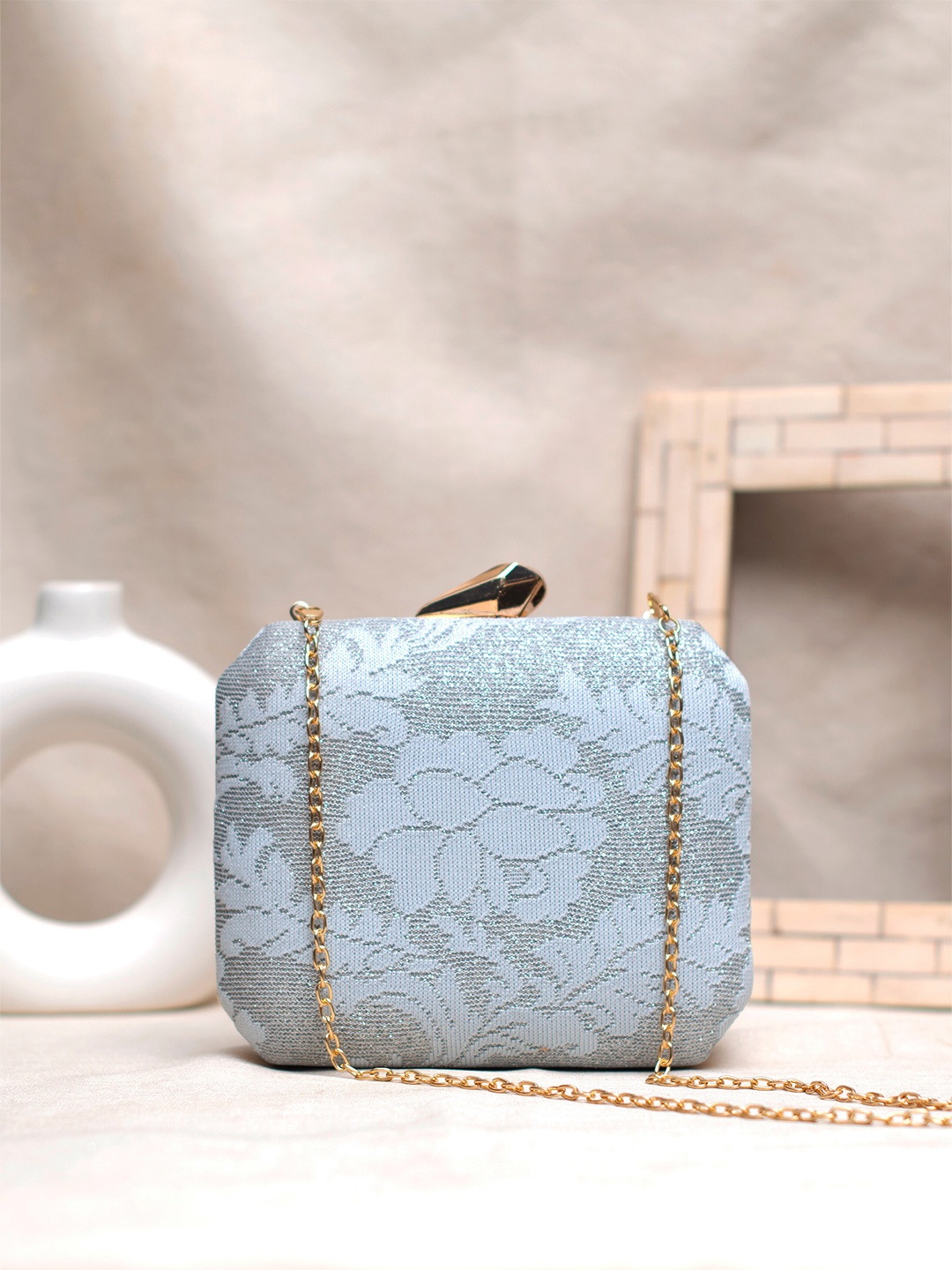 

ARTKLIM Floral Printed Box Clutch, Blue