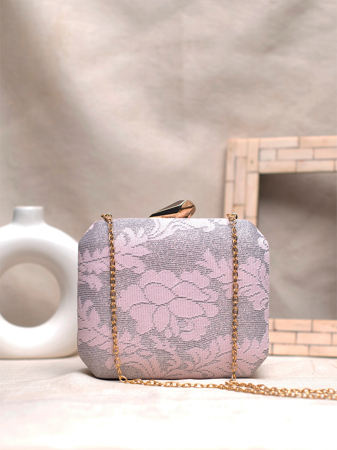 

ARTKLIM Floral Printed Box Clutch, Pink