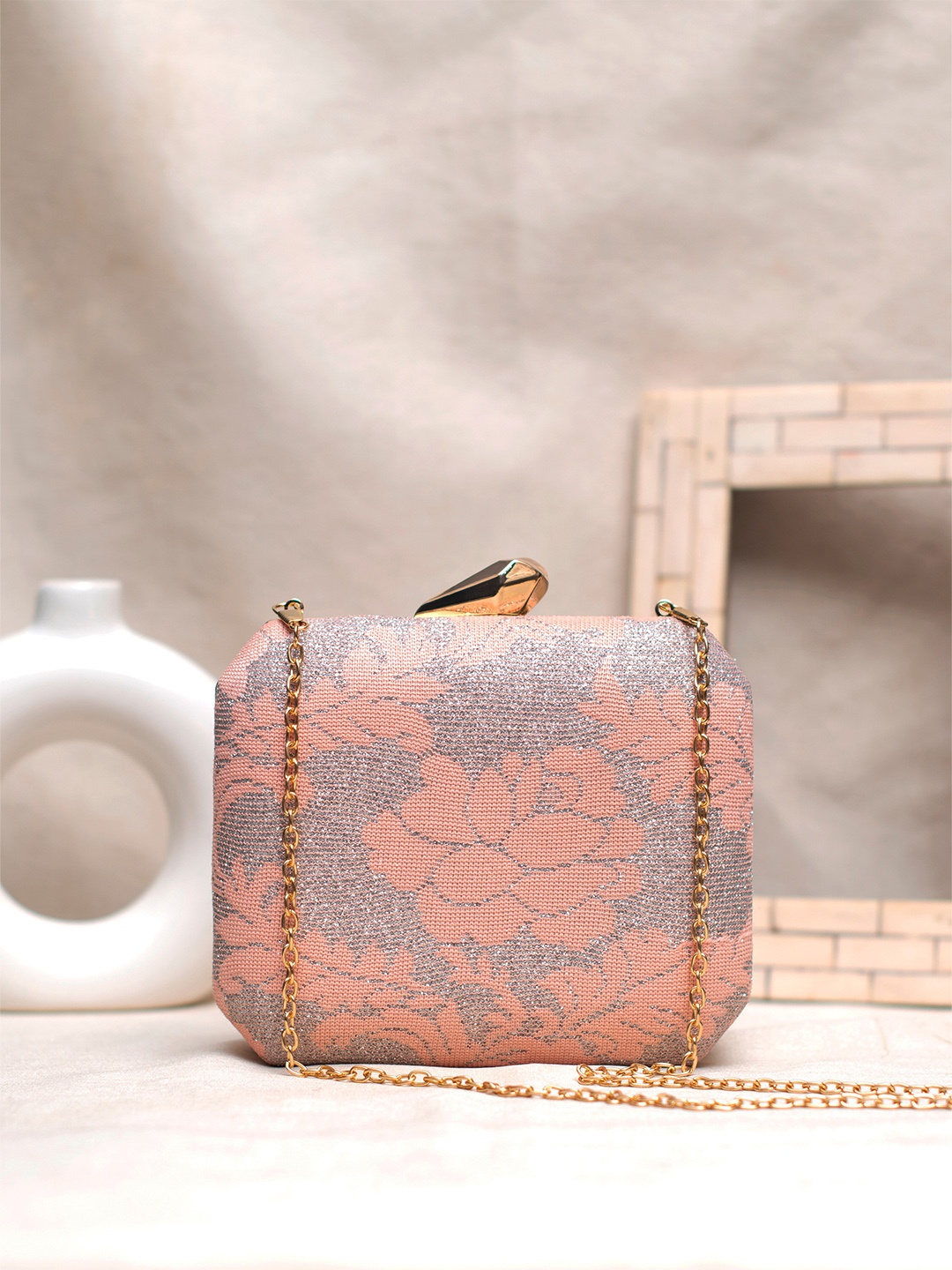 

ARTKLIM Floral Printed Box Clutch, Orange