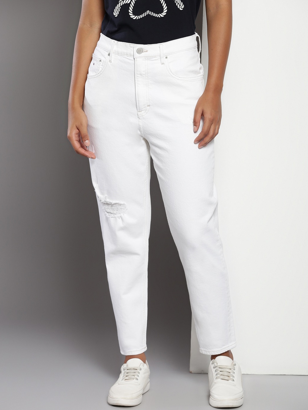 

Tommy Hilfiger Women Jean Mom Fit High-Rise Clean Look Cotton Jeans, White