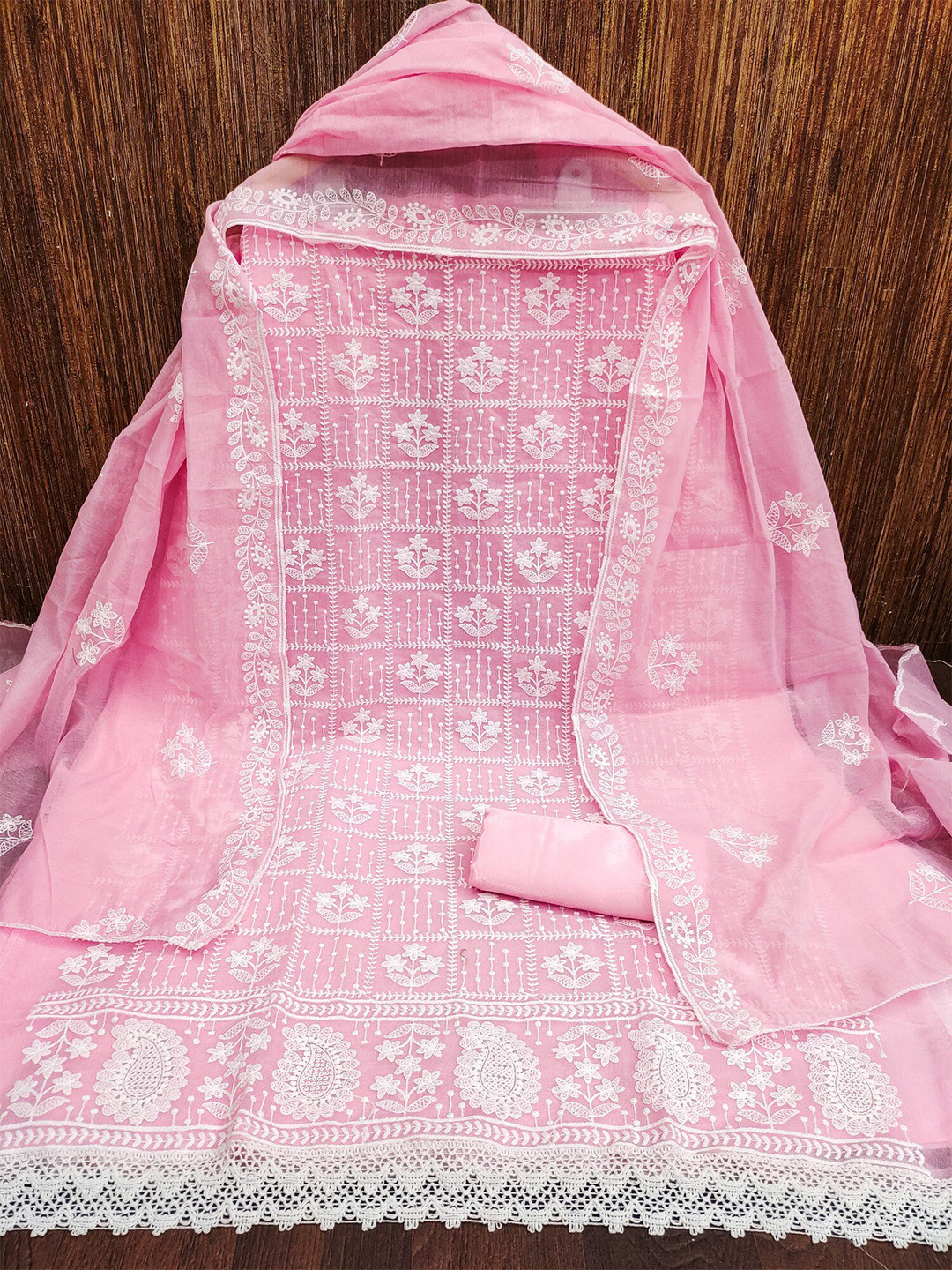 

LeeliPeeri Designer Floral Embroidered Unstitched Dress Material, Pink