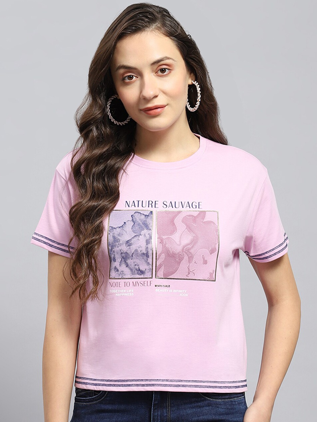 

Monte Carlo Graphic Print Round Neck Cotton Top, Pink