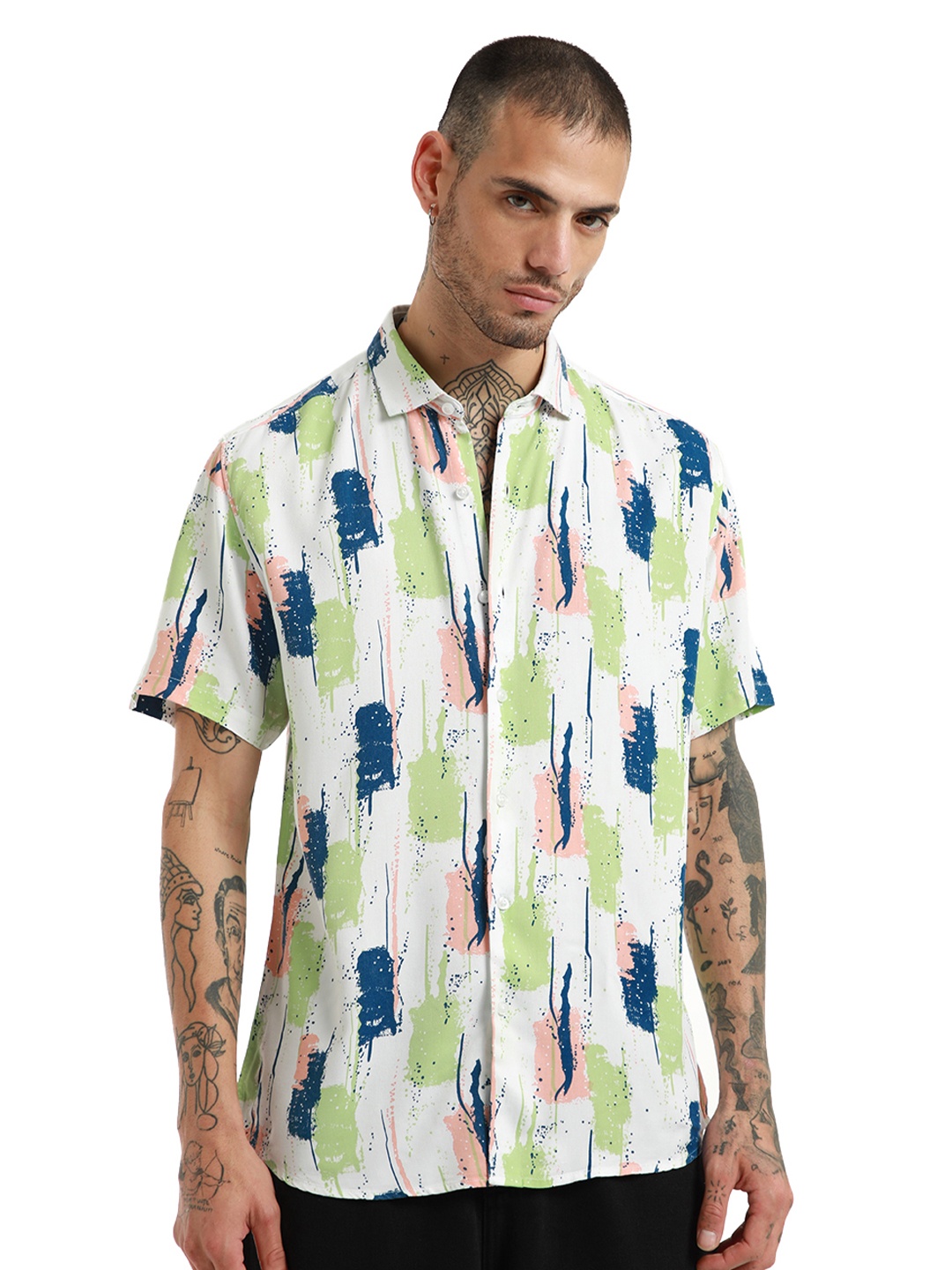 

Banana Club Slim Fit Abstract Printed Casual Shirt, Green