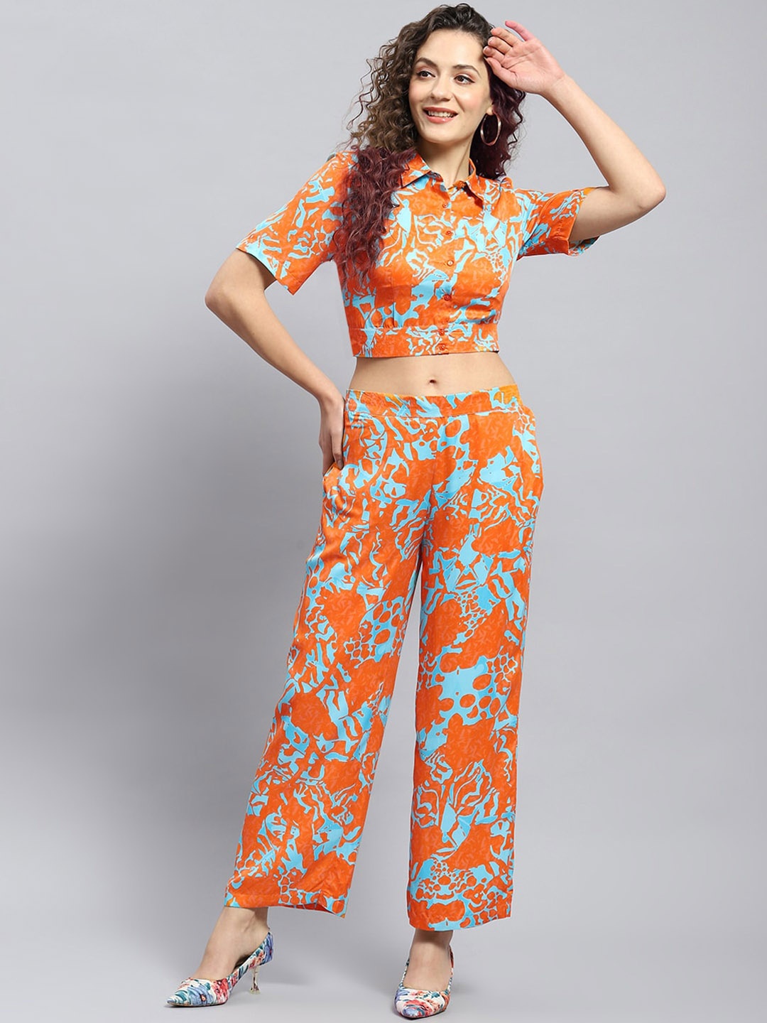 

Monte Carlo Printed Cropped Shirt With Trouser, Rust