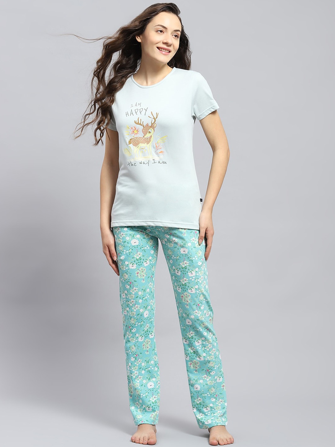 

Monte Carlo Graphic Printed Night Suit, Sea green