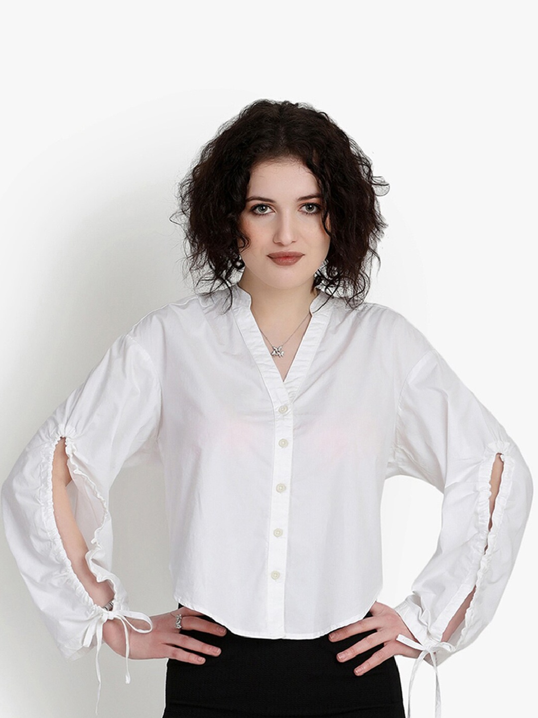 

putsum Tailored Fit Mandarin Collar Cotton Casual Shirt, White