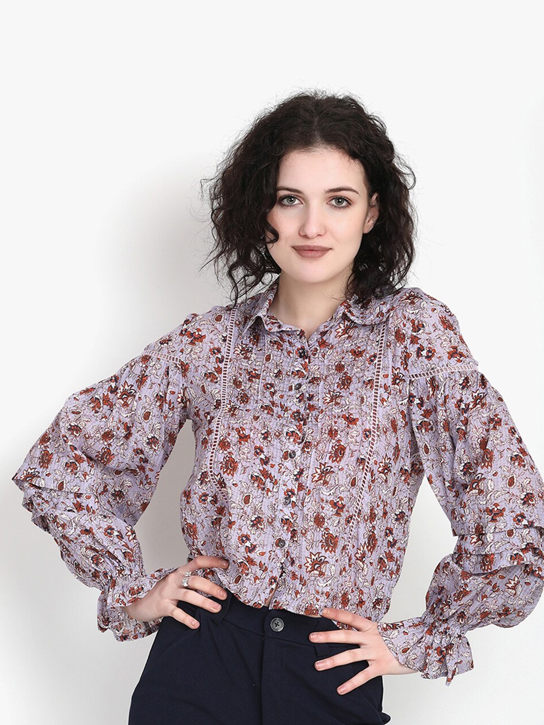 

putsum Floral Printed Cotton Casual Shirt, Purple