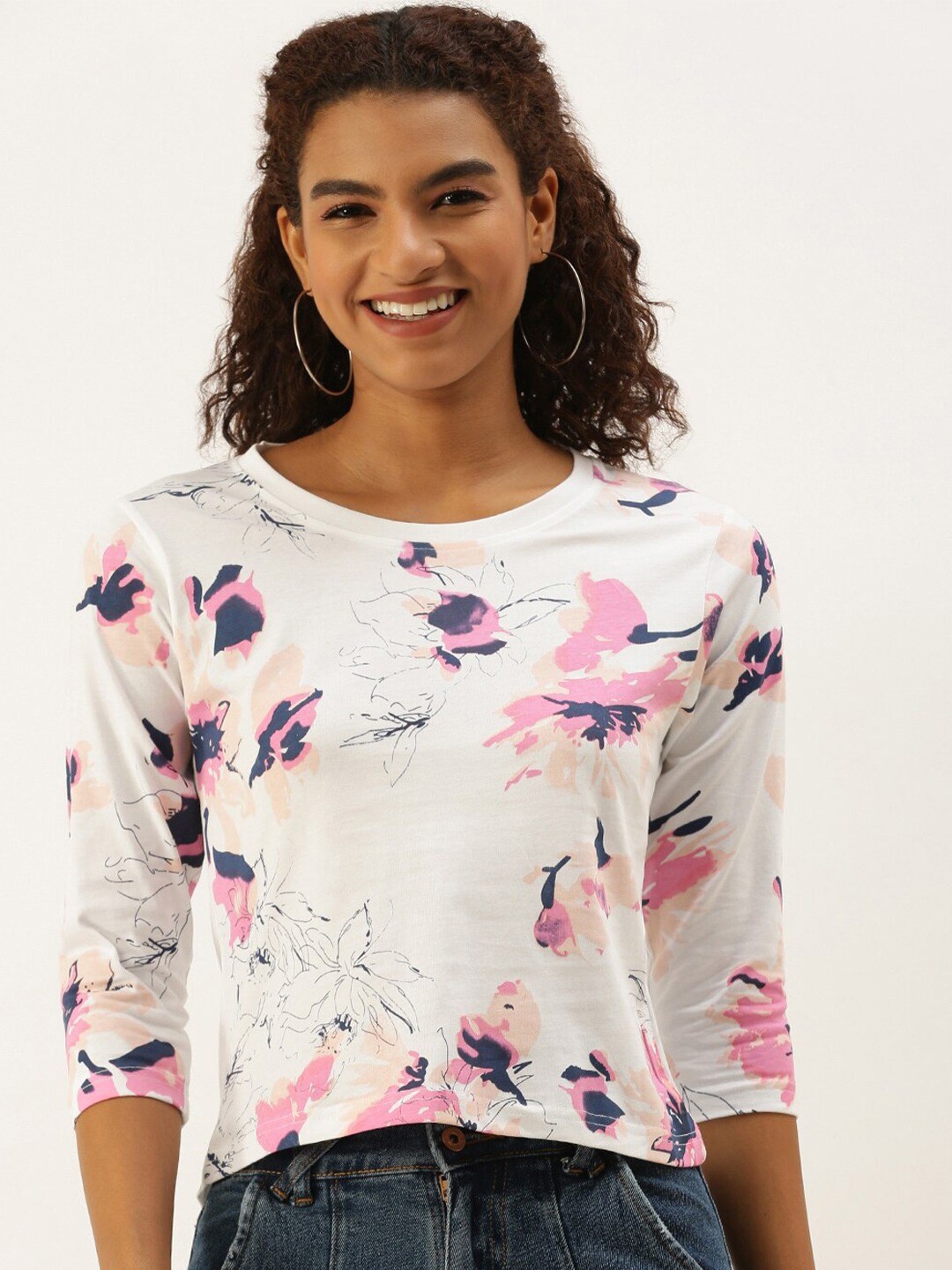 

Kryptic Floral Printed Pure Cotton Slim Fit Crop T-shirt, White