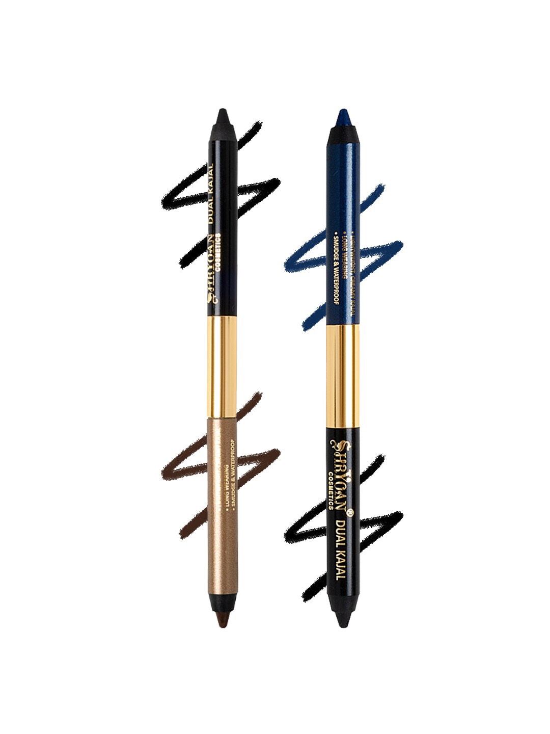 

SHRYOAN Set Of 2 Dual Waterproof Kajal With Sharpener-1.35g Each-Black & Blue-Black & Nude