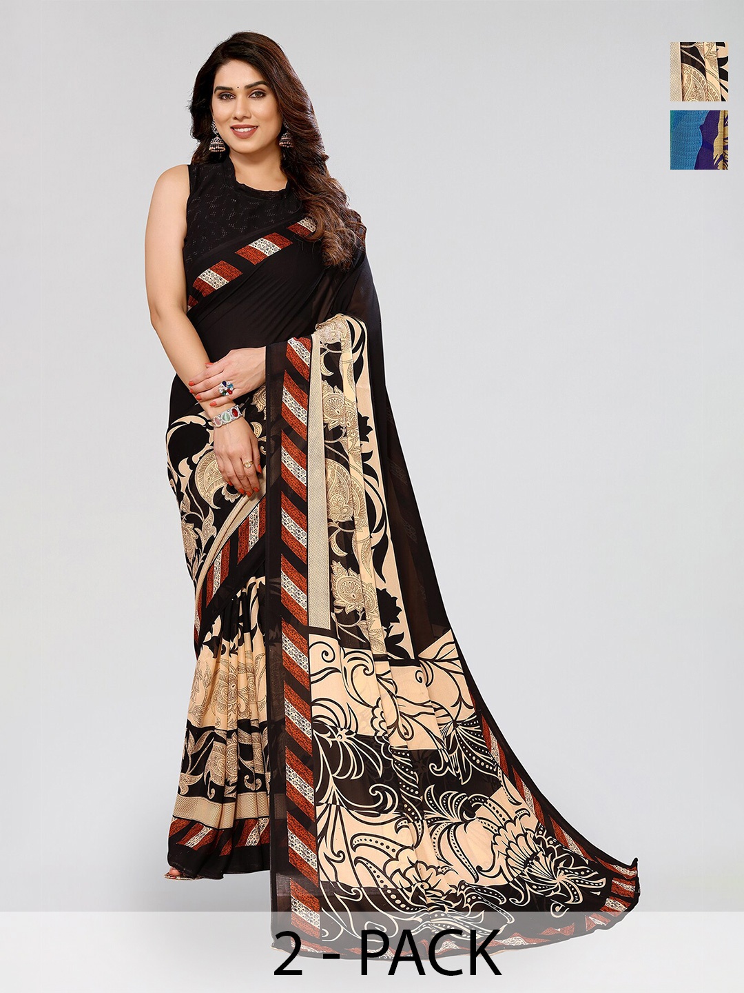 

ANAND SAREES Selection of 2 Floral Saree, Black