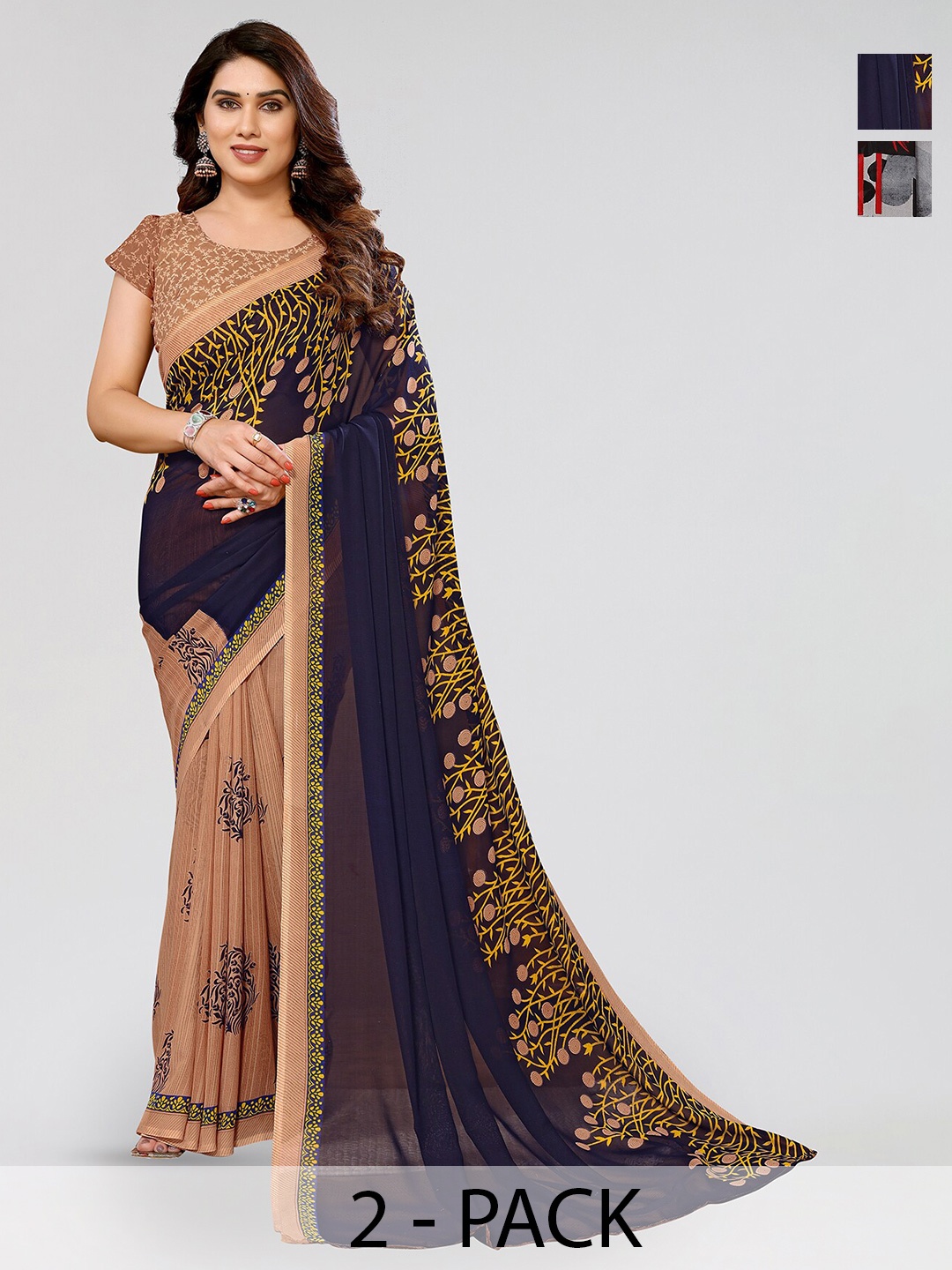 

ANAND SAREES Selection Of 2 Ethnic Motifs Printed Saree, Brown