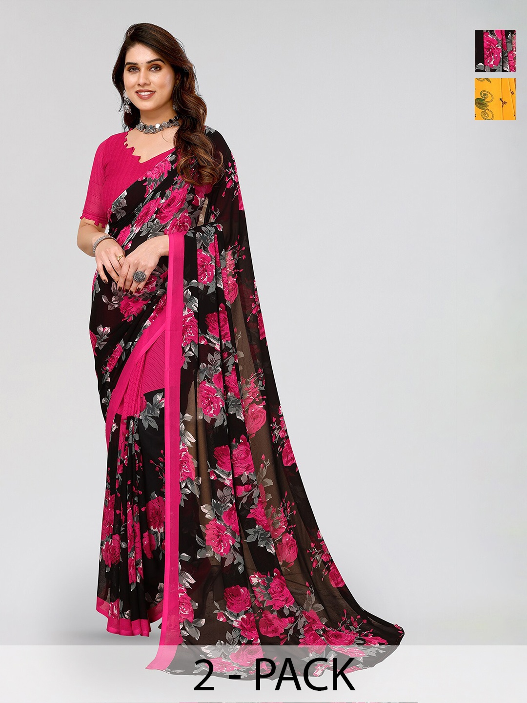 

ANAND SAREES Selection Of 2 Floral Printed Saree, Pink