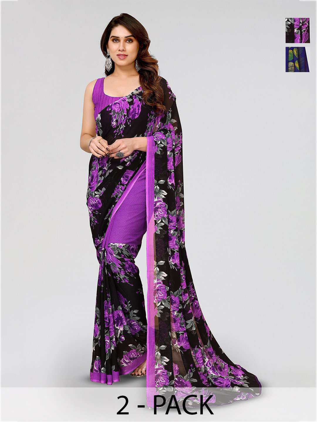 

ANAND SAREES Selection Of 2 Printed Sarees, Purple