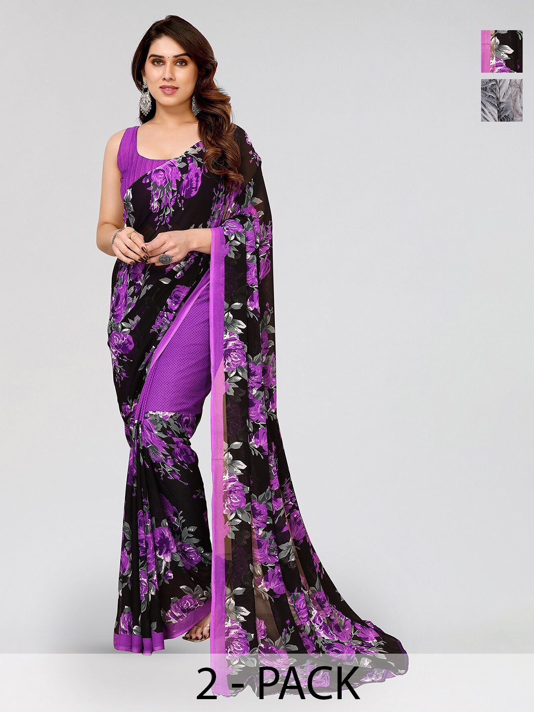 

ANAND SAREES Selection Of 2 Floral Printed Georgette Saree, Purple