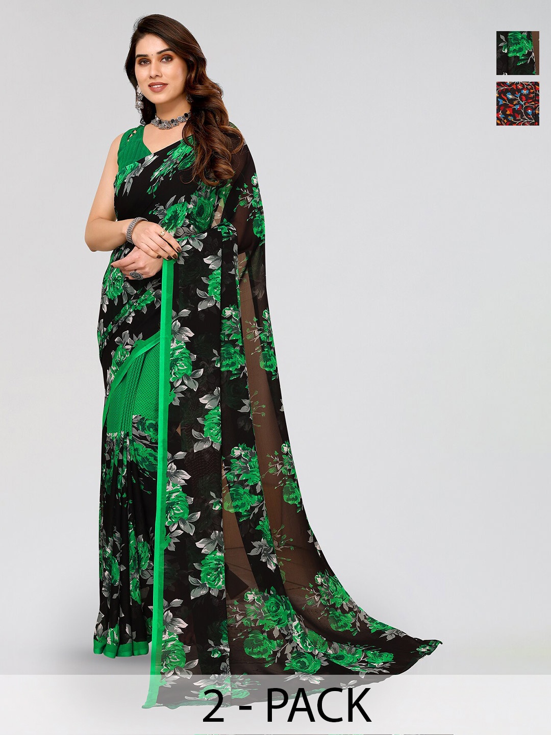 

ANAND SAREES Pack of 2 Floral Printed Saree, Purple