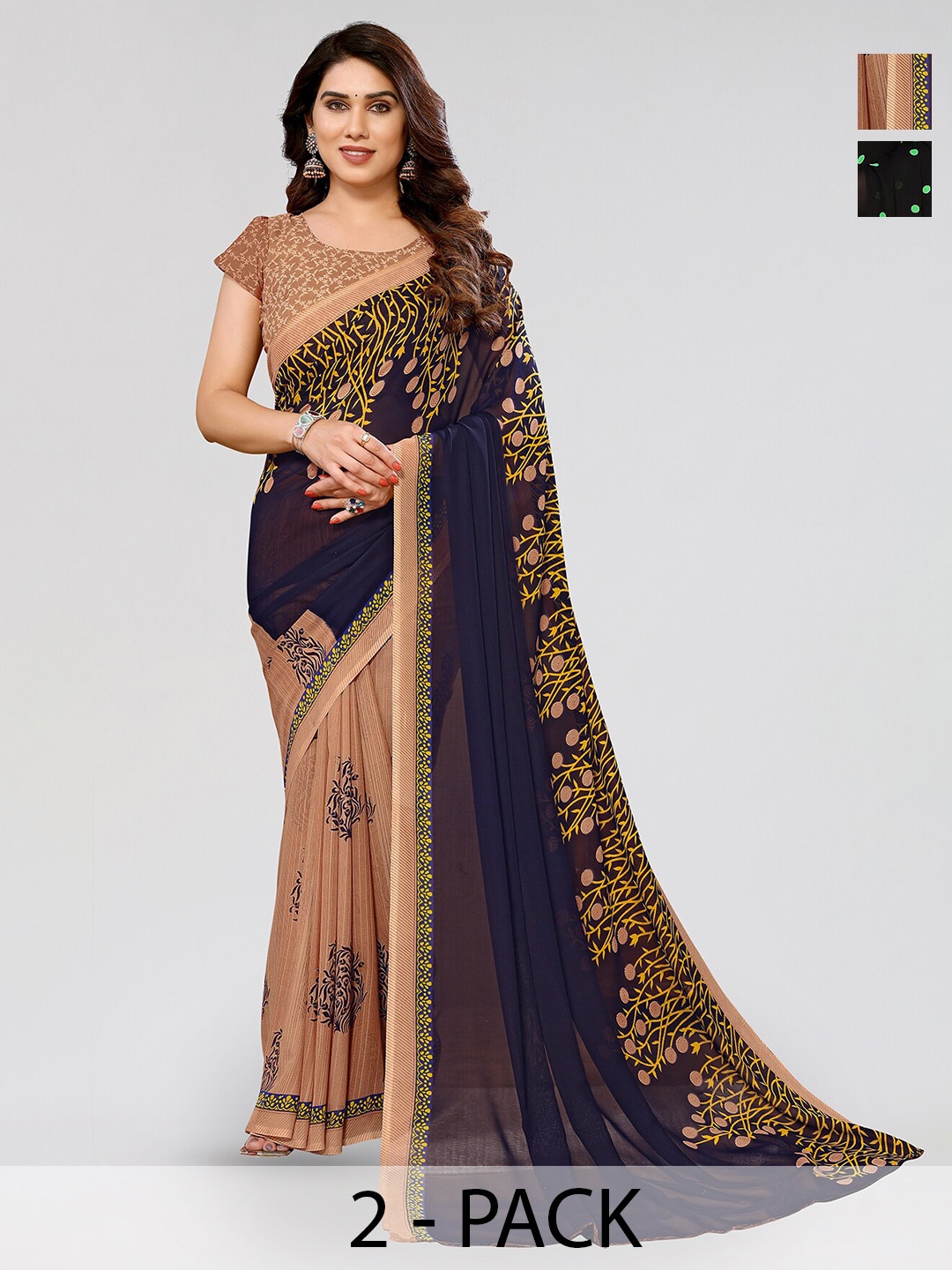 

ANAND SAREES Pack of 2 Floral Printed Saree, Beige