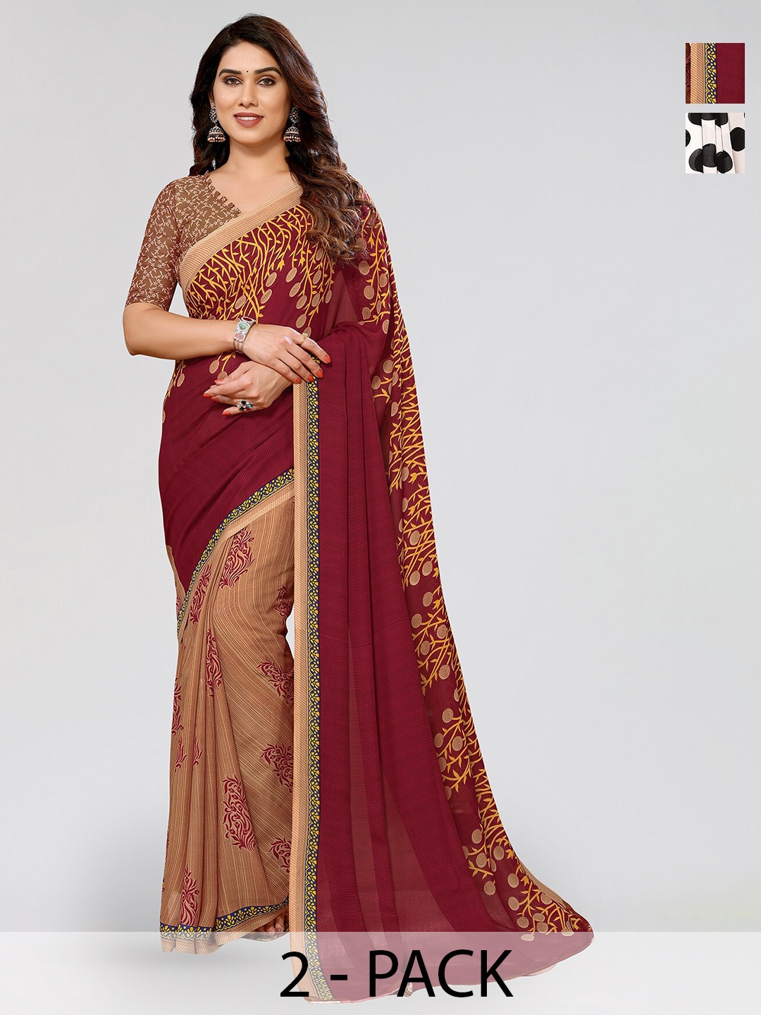 

ANAND SAREES Selection of 2 Floral Printed Sarees, White
