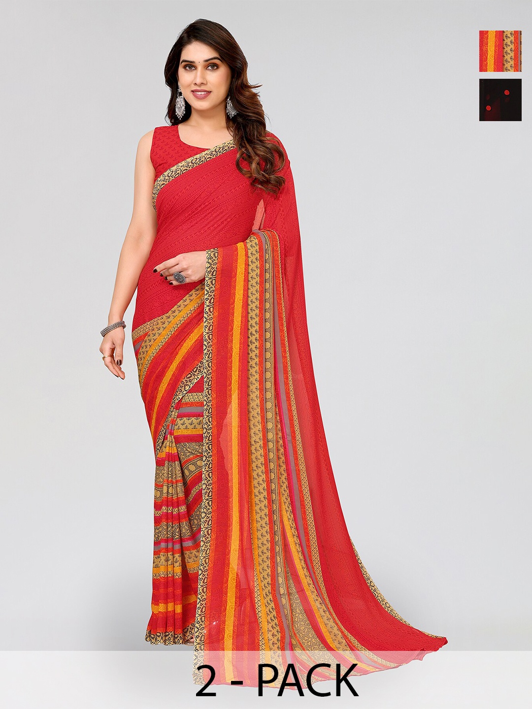 

ANAND SAREES Pack of 2 Polka Dot Printed Saree, Black