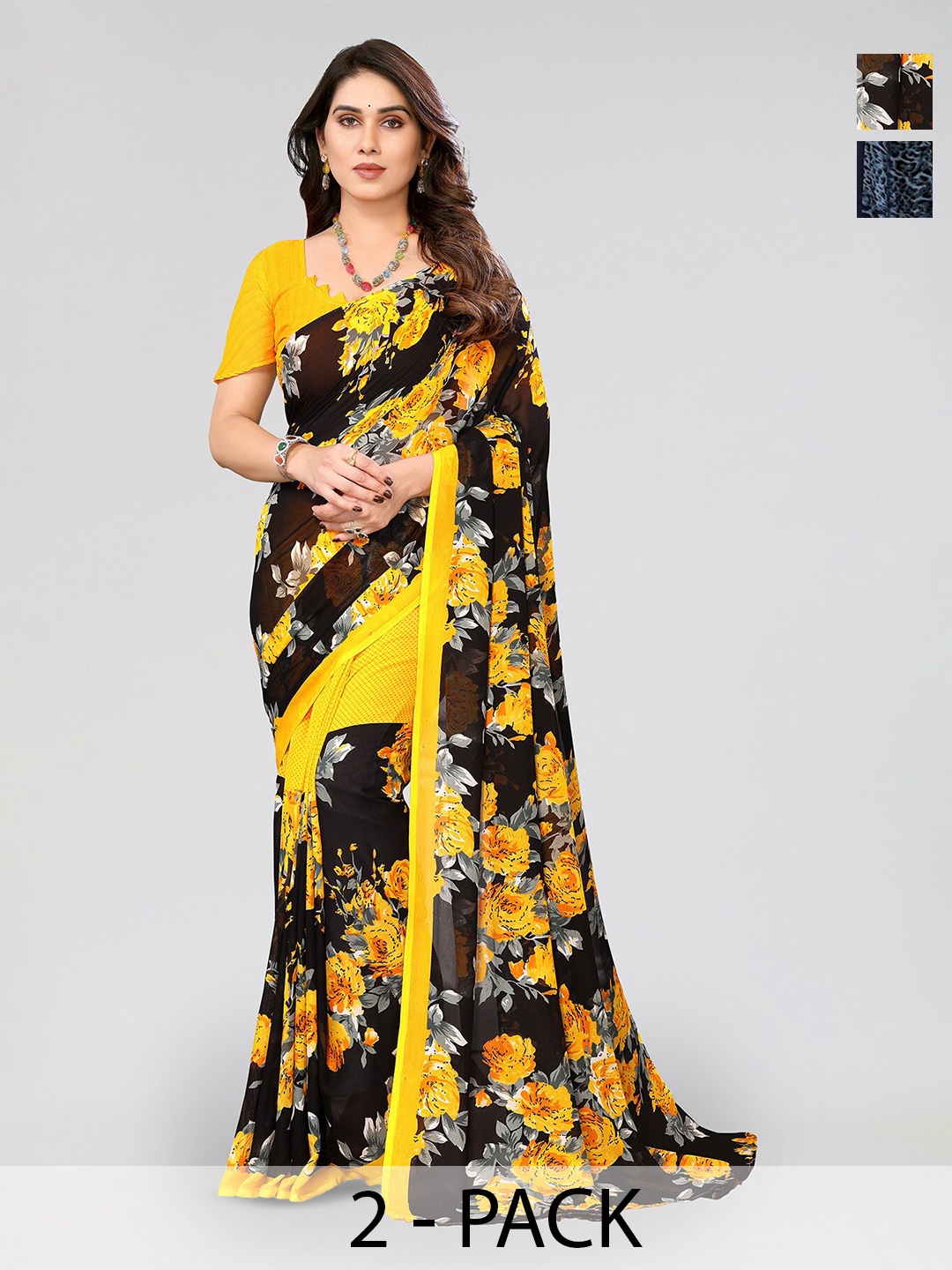 

ANAND SAREES Selection Of 2 Floral Printed Saree, Yellow