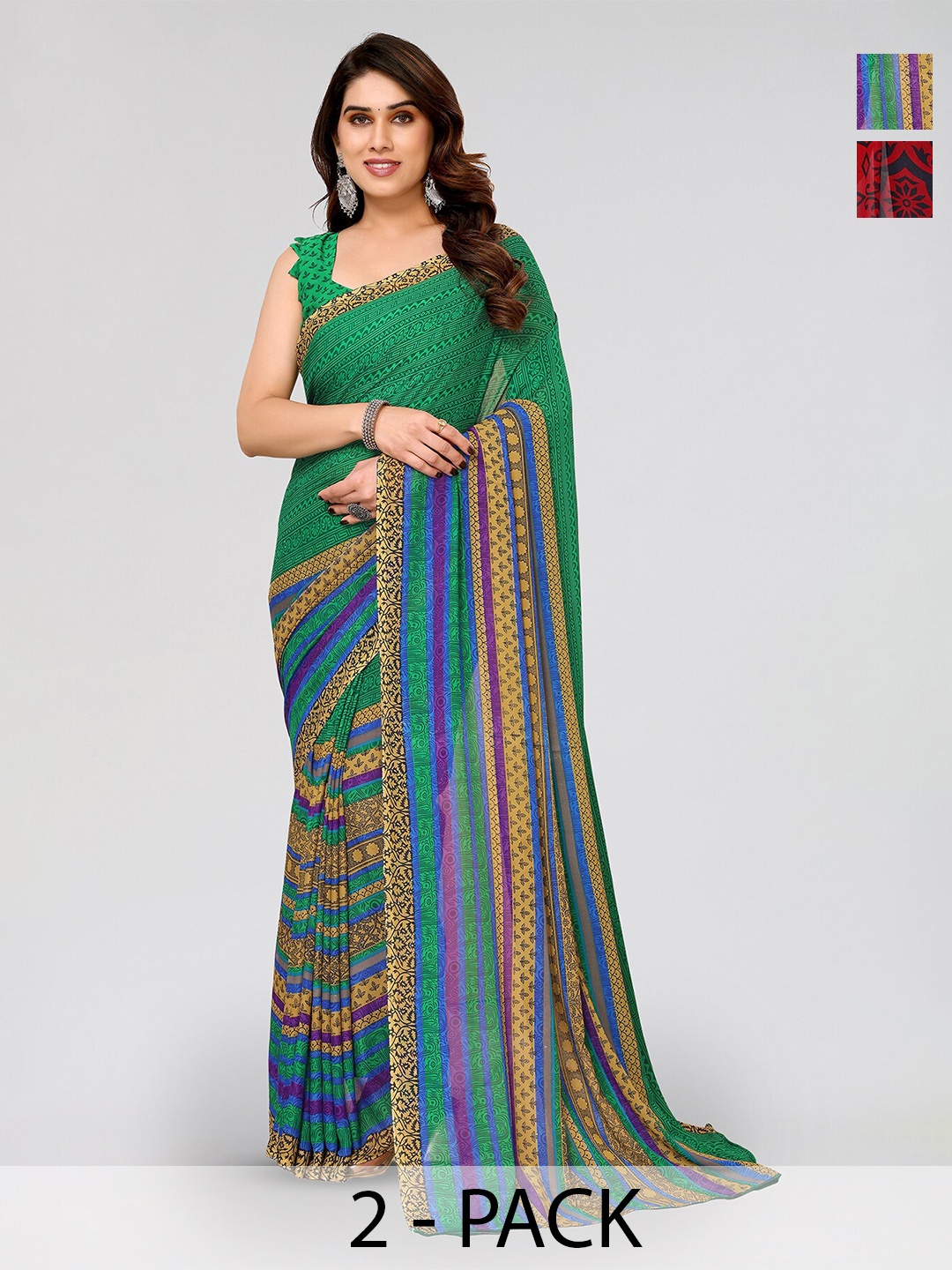 

ANAND SAREES Selection Of 2 Ethnic Motifs Saree, Red