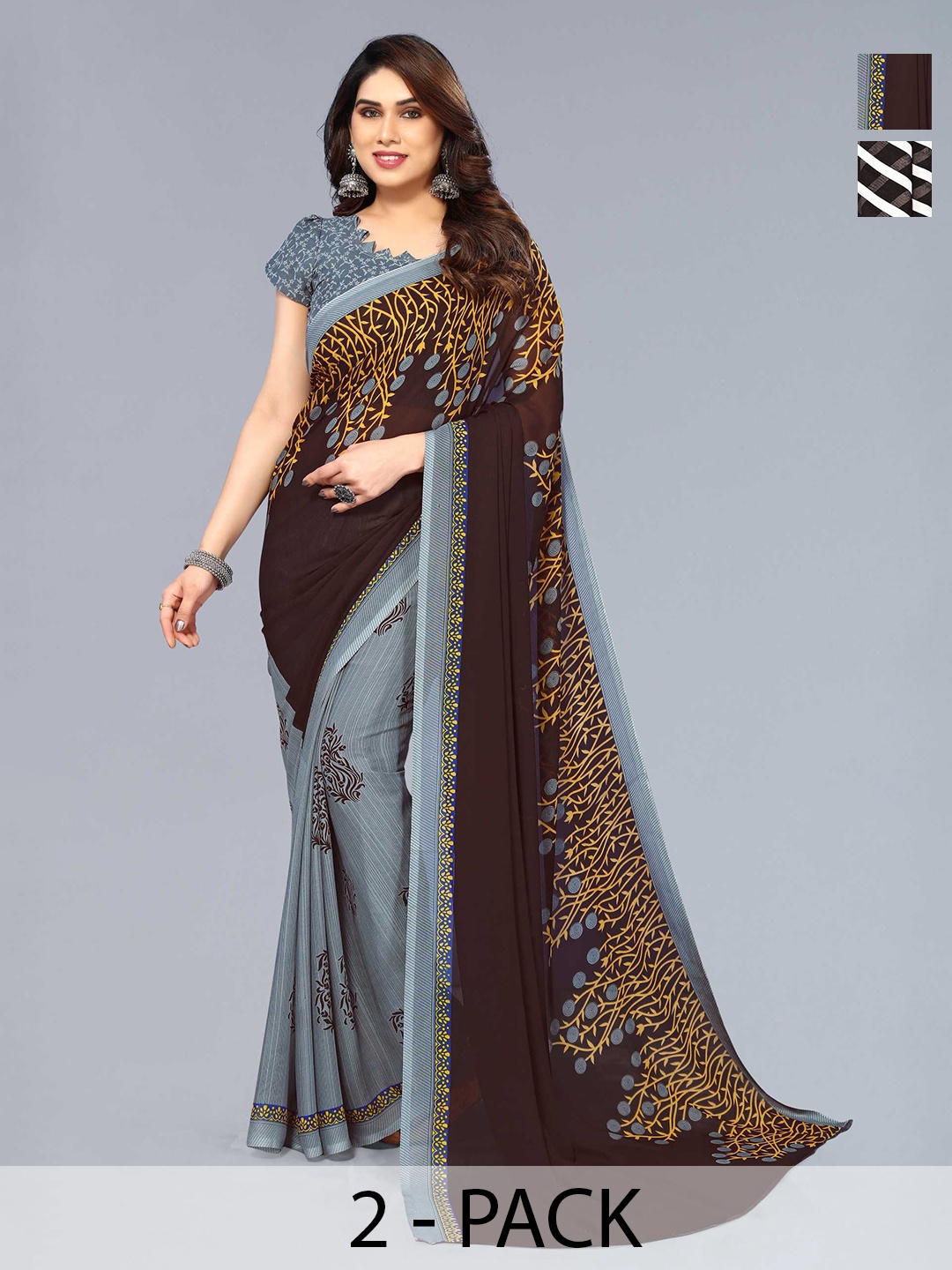 

ANAND SAREES Pack of 2 Polka Dot Printed Saree, Black